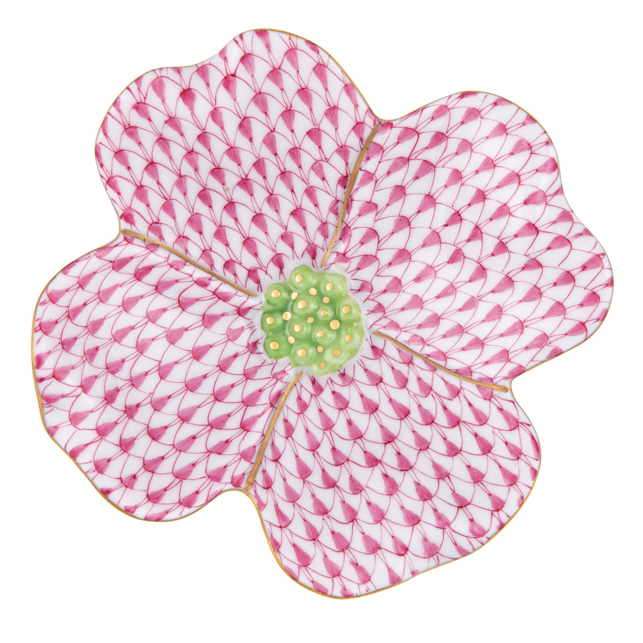 Herend Dogwood Flower Figurine porcelain figurine painted in the Raspberry fishnet pattern