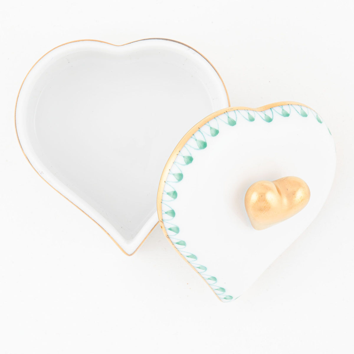 Herend Double Heart Box – Green, alternate view