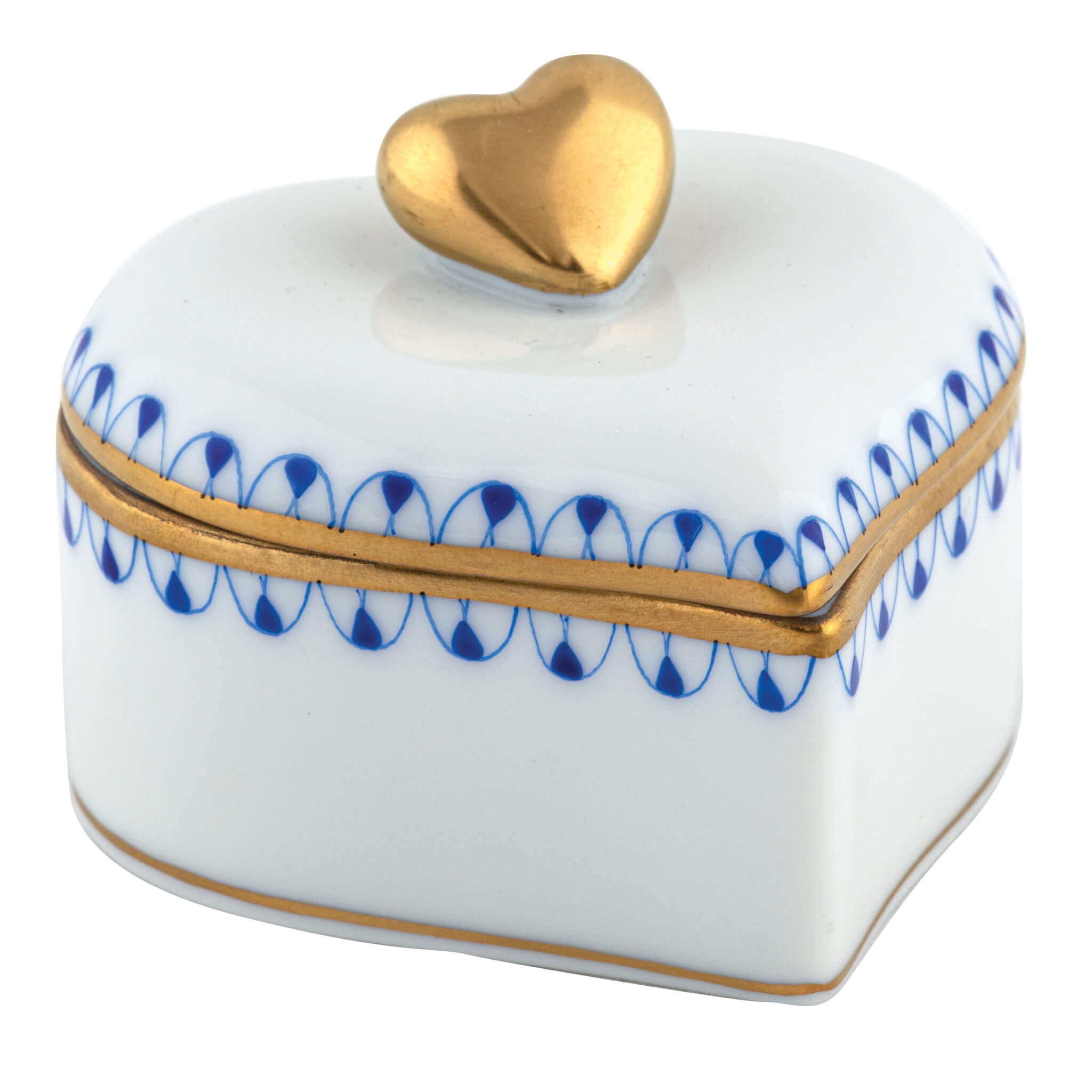 Herend Double Heart Box in Sapphire