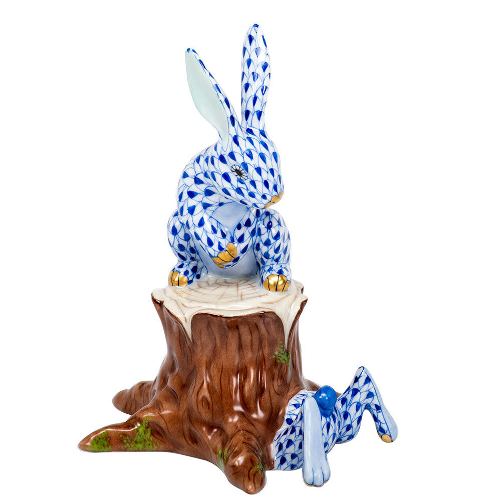 Herend Down the Rabbit Hole Figurine porcelain figurine painted in the Sapphire fishnet pattern