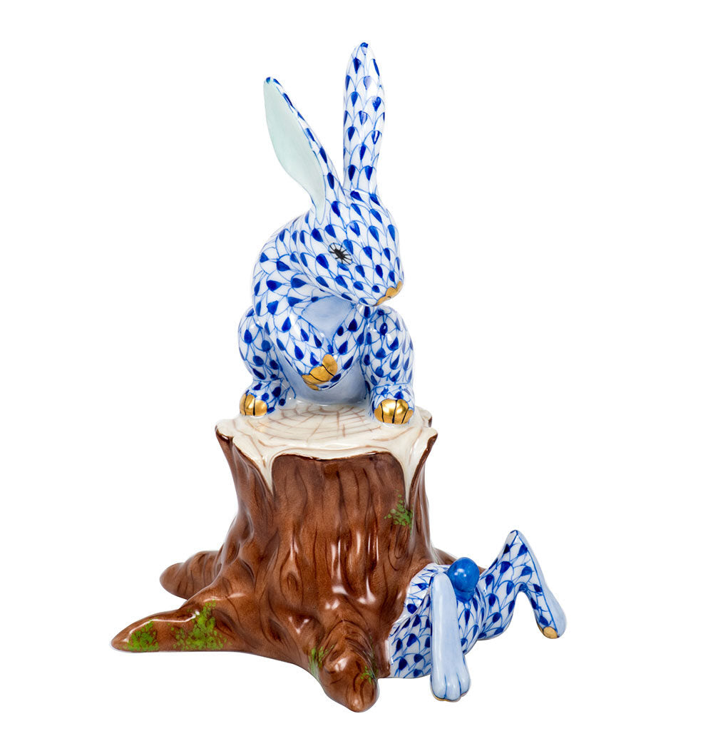 Herend Down the Rabbit Hole Figurine porcelain figurine painted in the Sapphire fishnet pattern