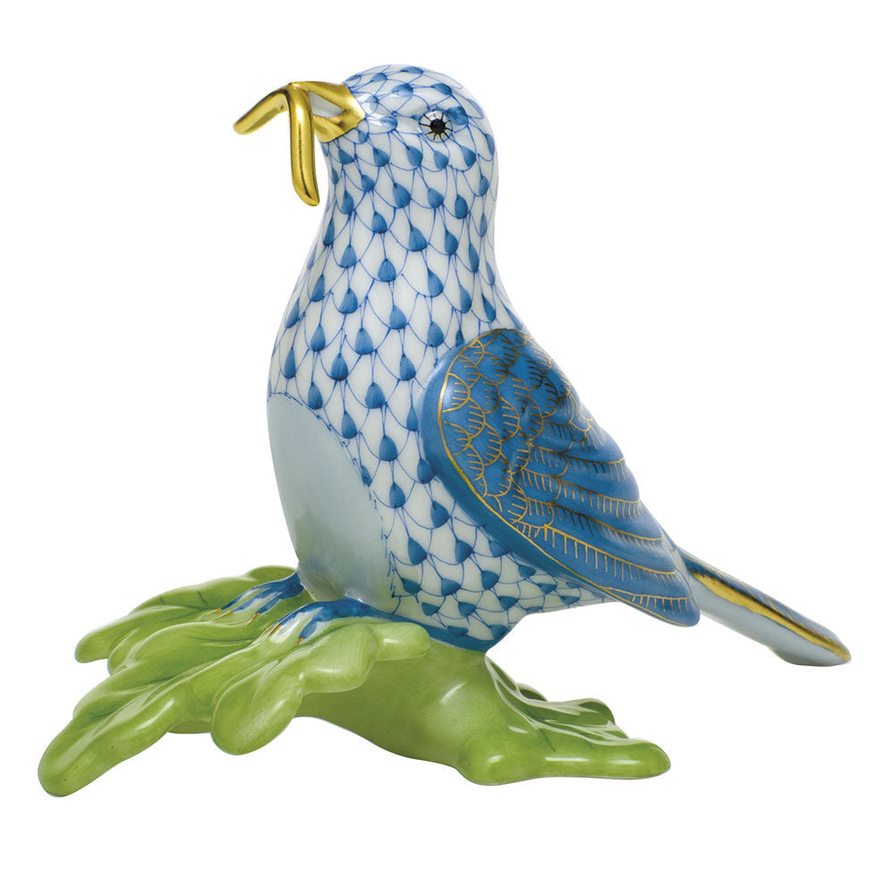 Blue fishnet Early Bird Gets the Worm Figurine figurine, hand-painted Herend porcelain with 24k gold accents