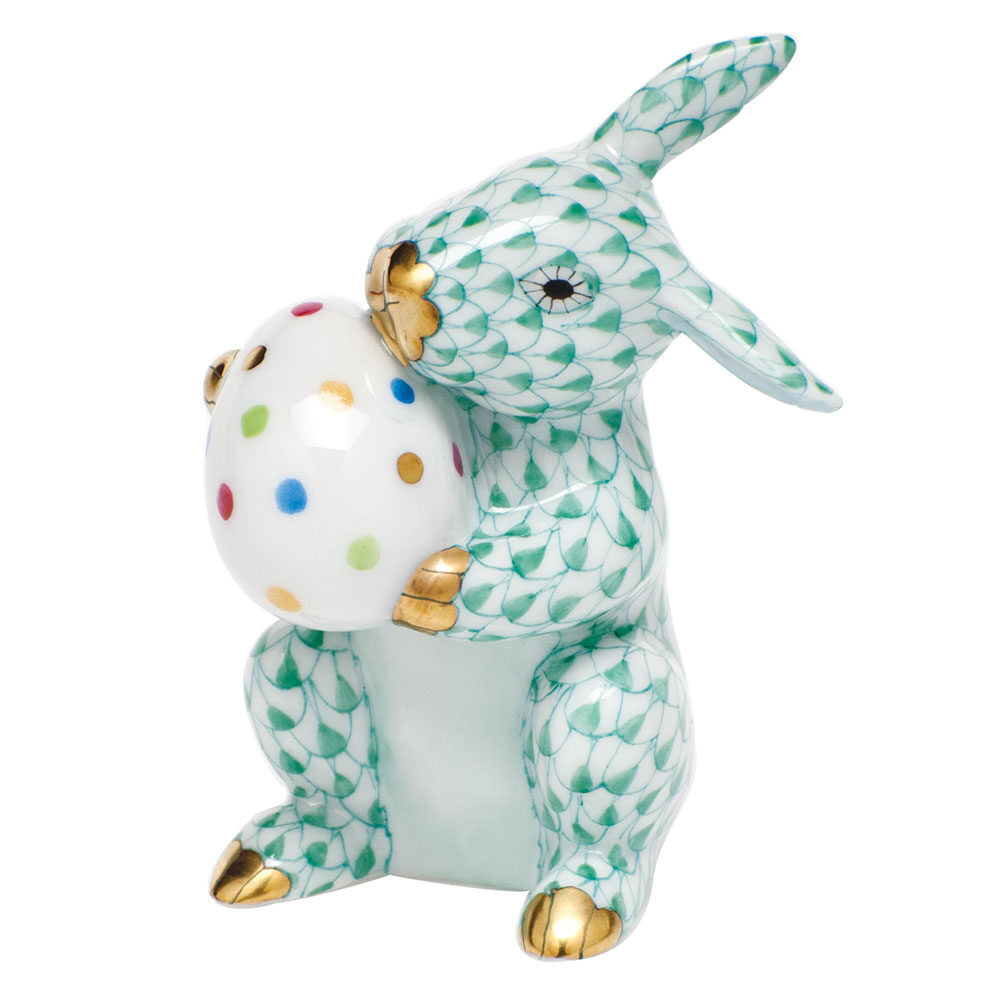 Green fishnet Easter Bunny Figurine figurine, hand-painted Herend porcelain with 24k gold accents