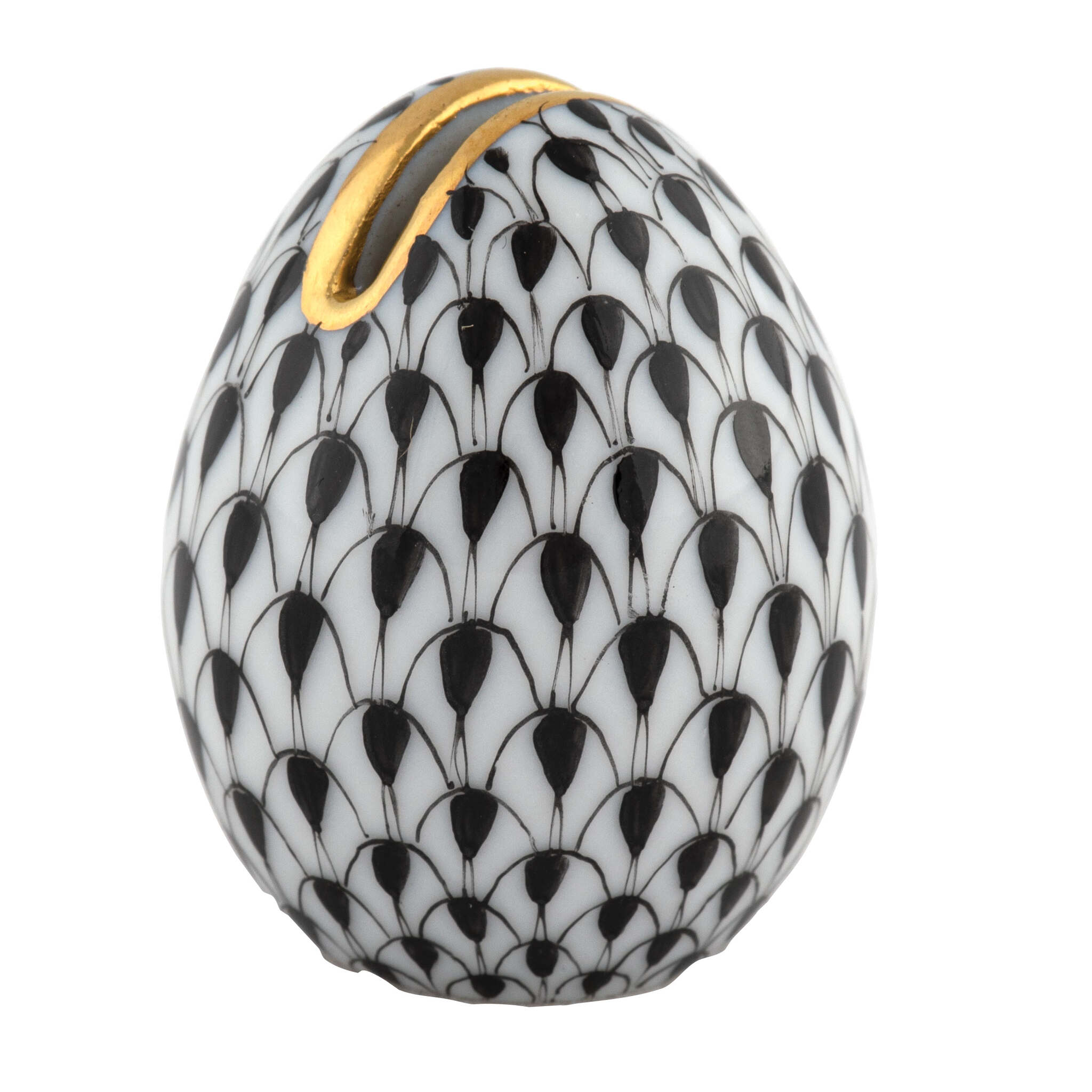 Herend Egg Place Card Holder porcelain figurine painted in the Black fishnet pattern