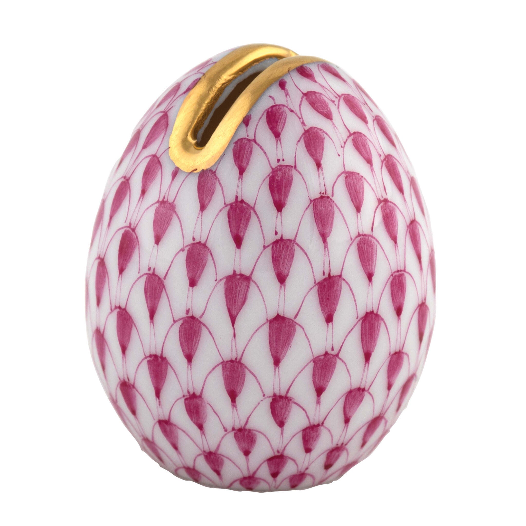 Egg Place Card Holder in hand-painted Raspberry porcelain by Herend of Hungary