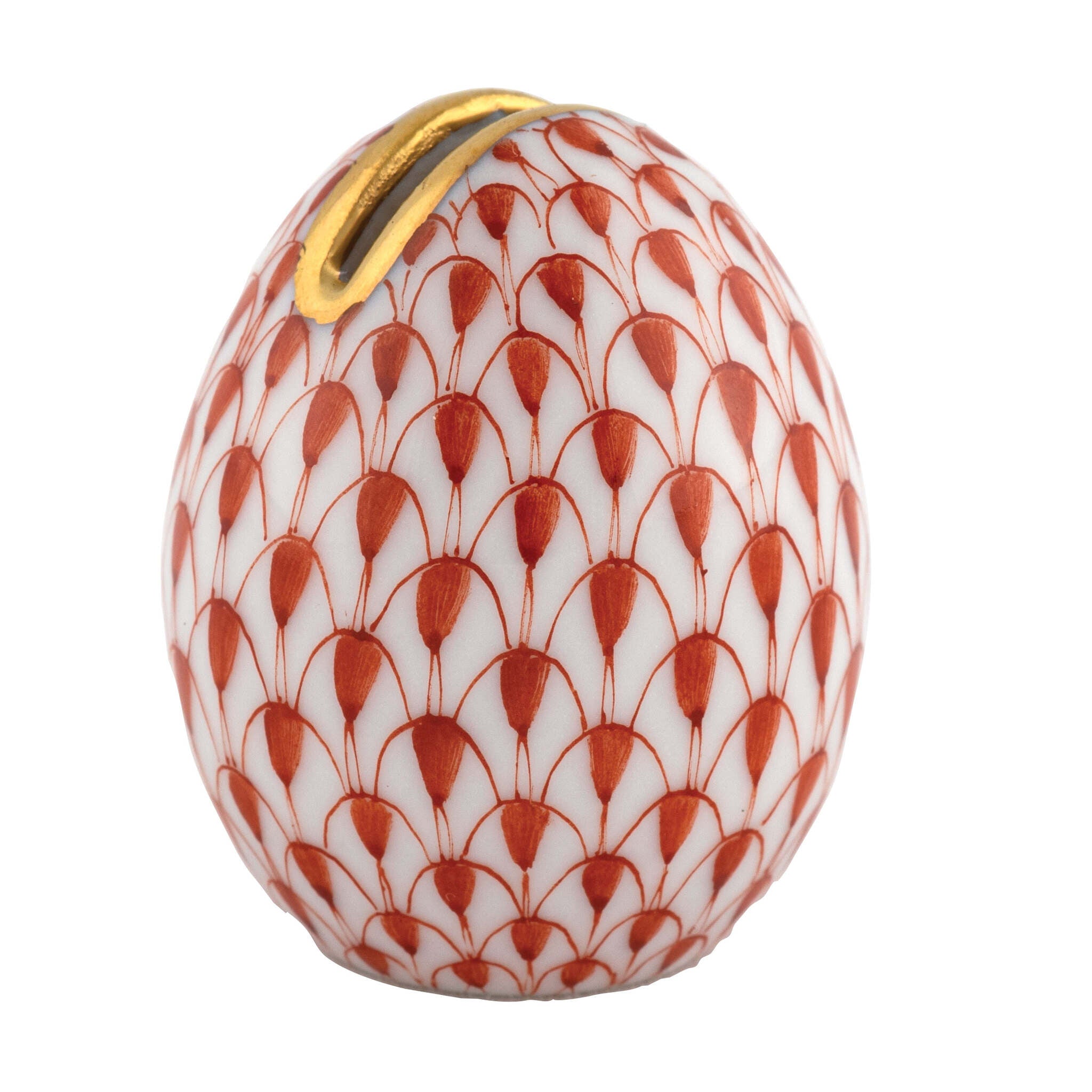 Herend Egg Place Card Holder porcelain figurine painted in the Rust fishnet pattern