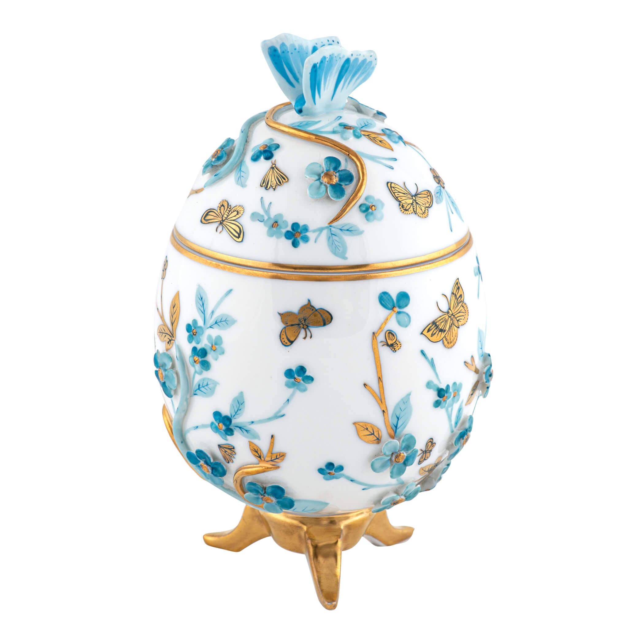 Herend Egg with Flowers in Blue - Hand-painted Hungarian porcelain by Herend. Paris Tableware.