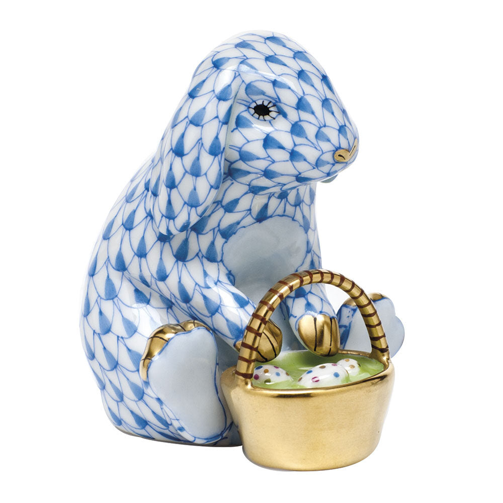 Blue fishnet Eggstravagant Rabbit Figurine figurine, hand-painted Herend porcelain with 24k gold accents
