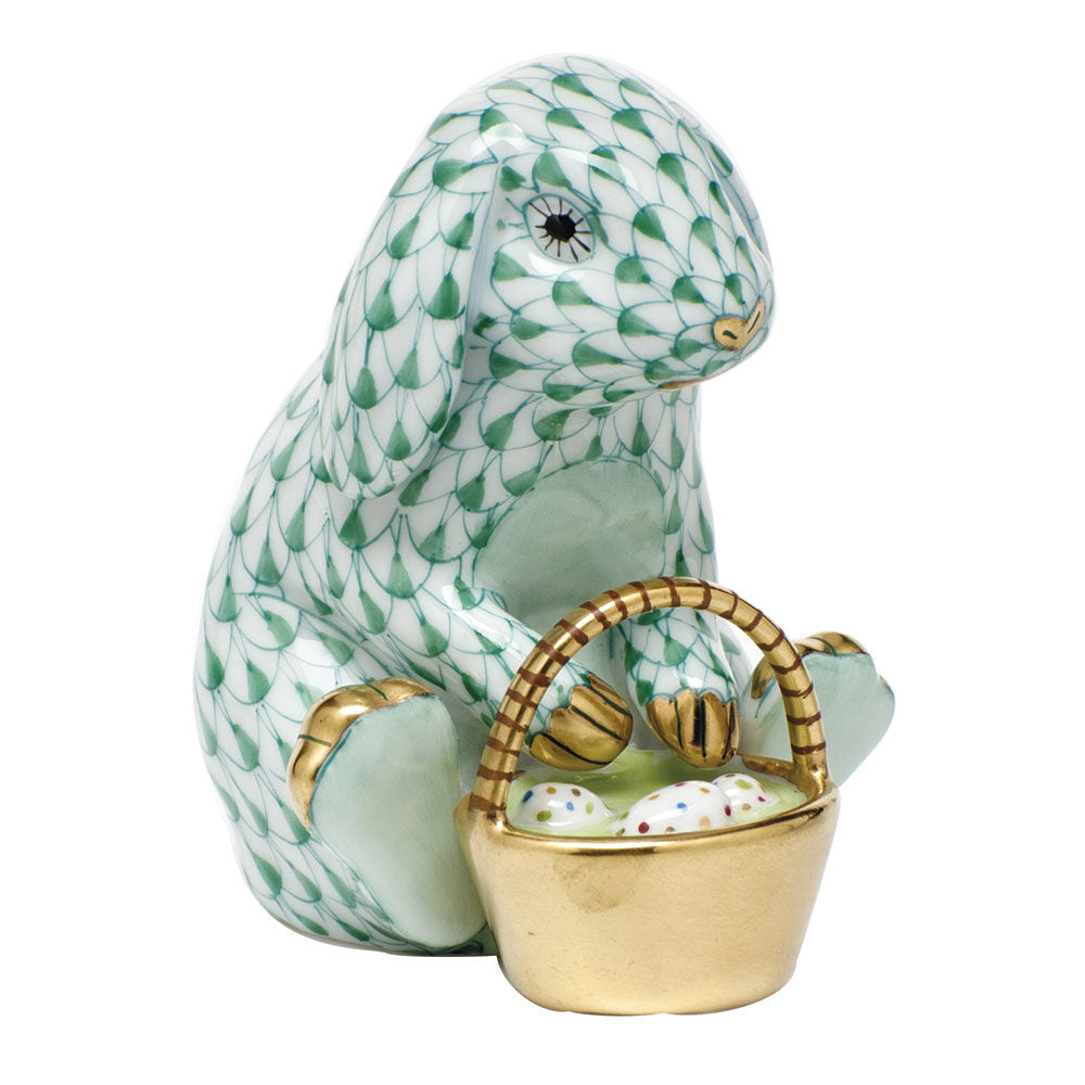 Green fishnet Eggstravagant Rabbit Figurine figurine, hand-painted Herend porcelain with 24k gold accents
