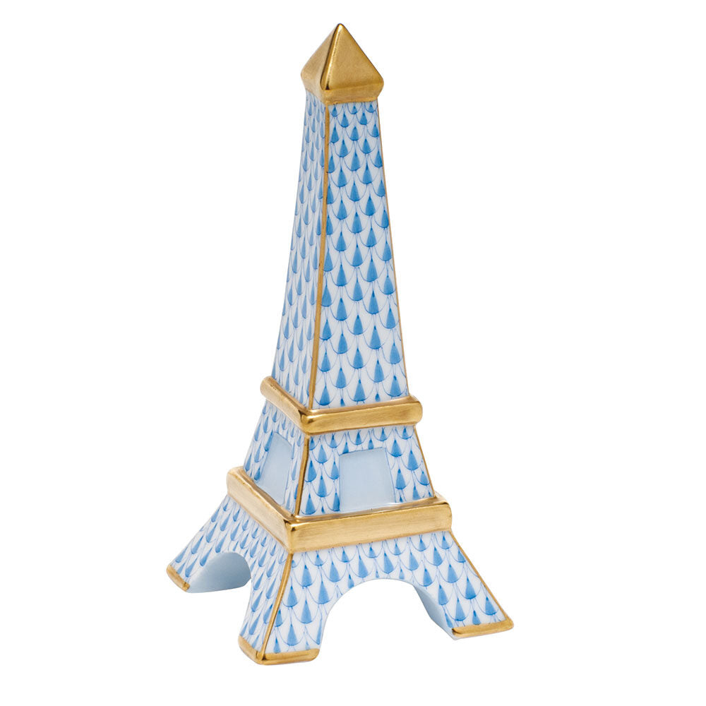 Blue fishnet Eiffel Tower Figurine figurine, hand-painted Herend porcelain with 24k gold accents