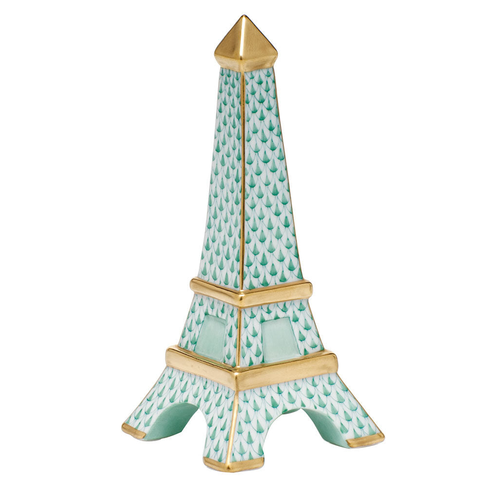 Herend Eiffel Tower Figurine porcelain figurine painted in the Green fishnet pattern