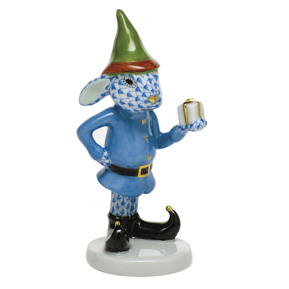 Elf Bunny Figurine in hand-painted Blue porcelain by Herend of Hungary