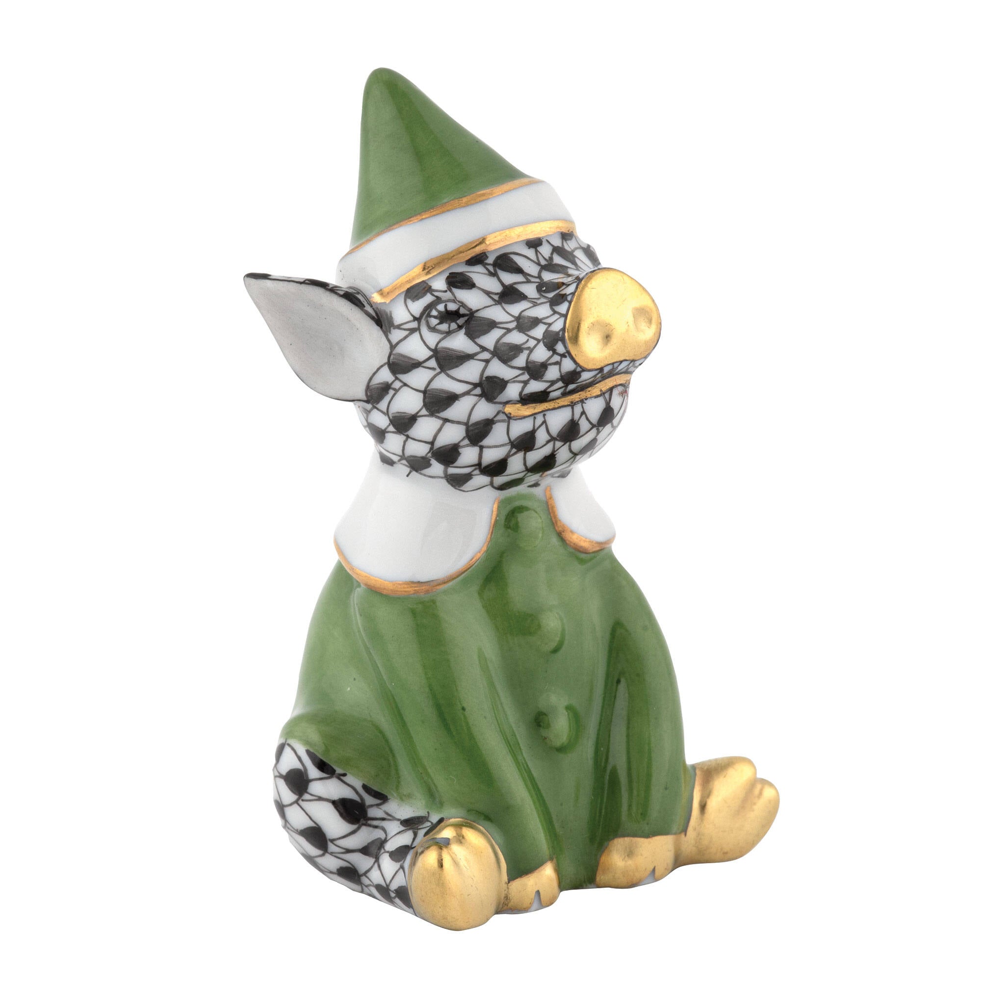 Elf Piggy Figurine in hand-painted Black porcelain by Herend of Hungary