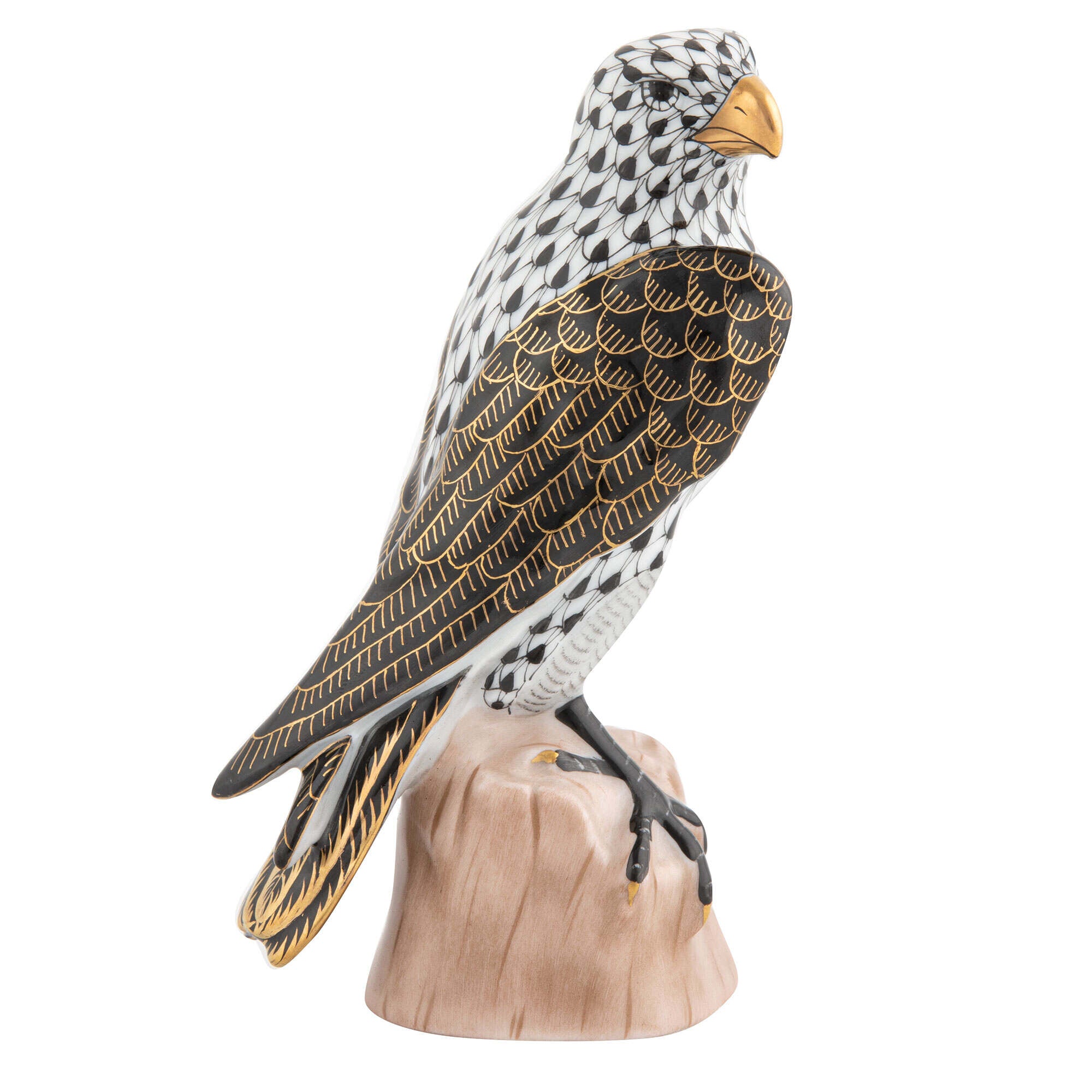 Falcon Figurine in hand-painted Black porcelain by Herend of Hungary
