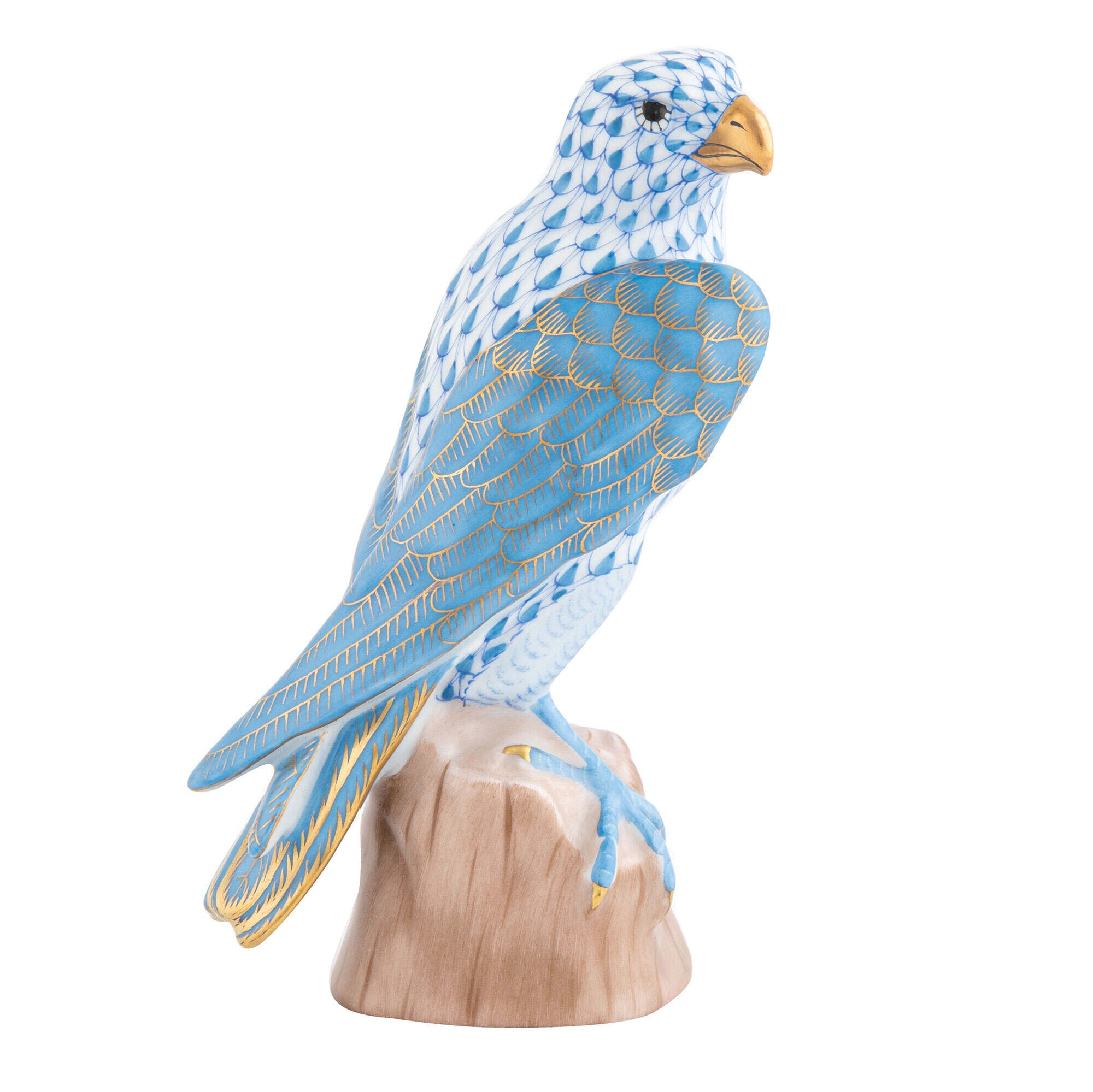 Herend Falcon Figurine porcelain figurine painted in the Blue fishnet pattern