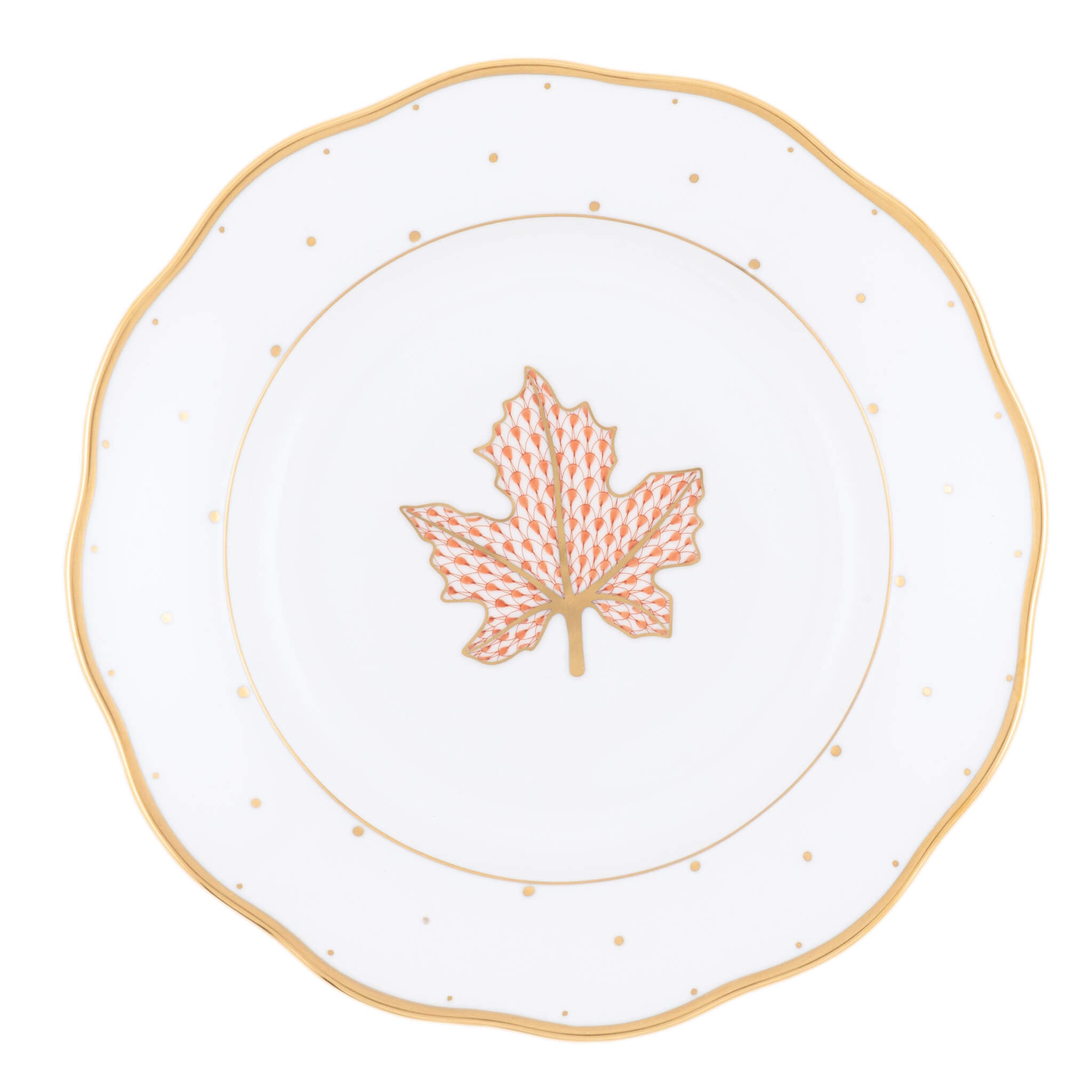 Herend Fall Dessert Plate Maple Leaf in Rust - Hand-painted Hungarian porcelain by Herend. Paris Tableware.