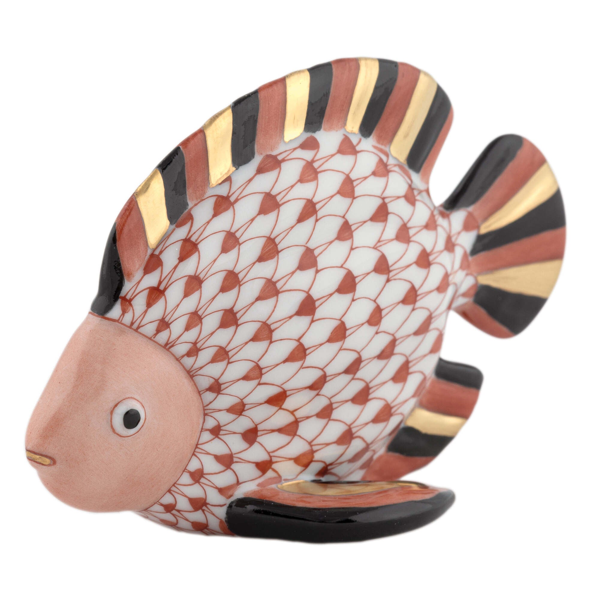 Rust fishnet Fish Figurine figurine, hand-painted Herend porcelain with 24k gold accents