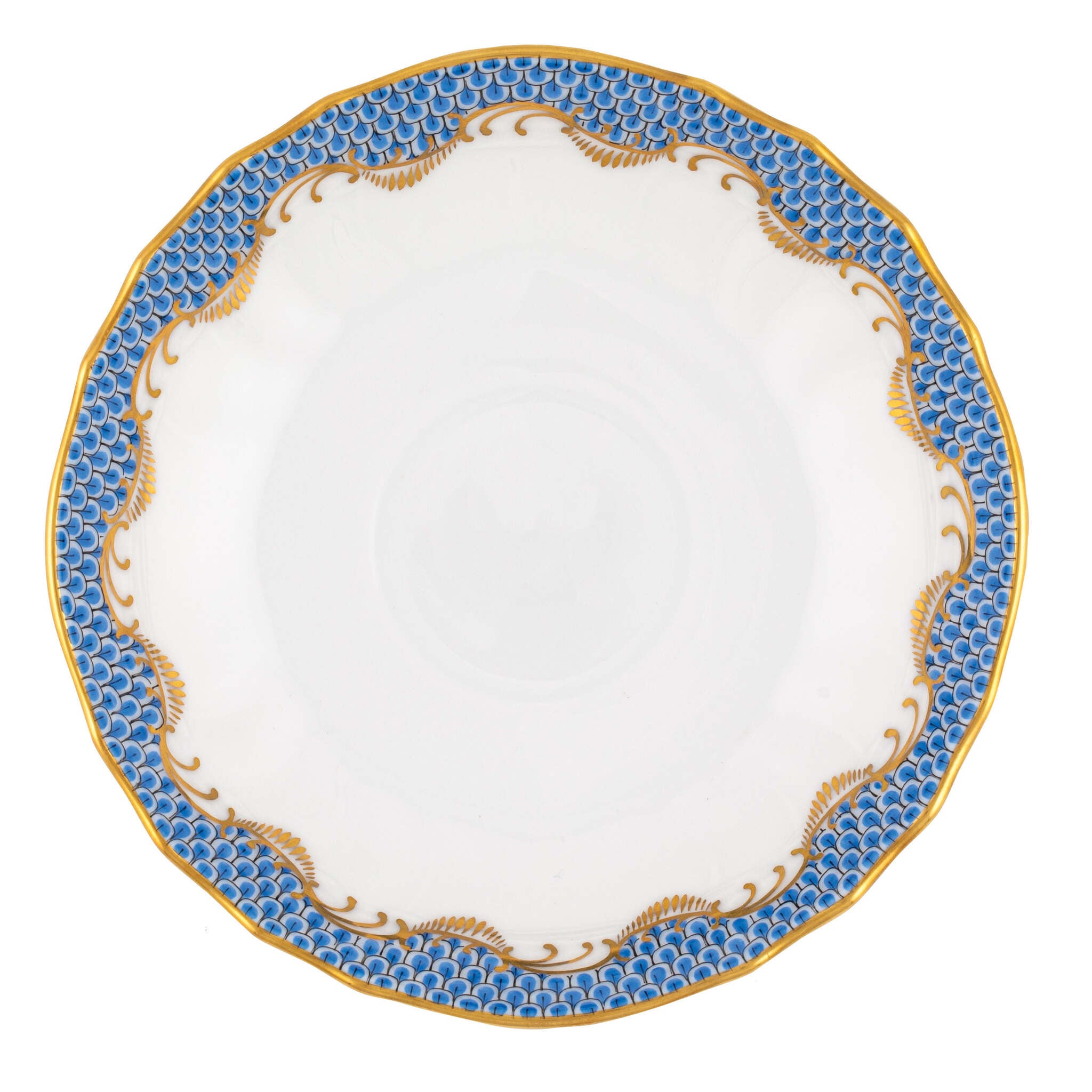 Hand-painted Herend Fish Scale Blue Canton Saucer in fine porcelain, 5.5in D, on a white background