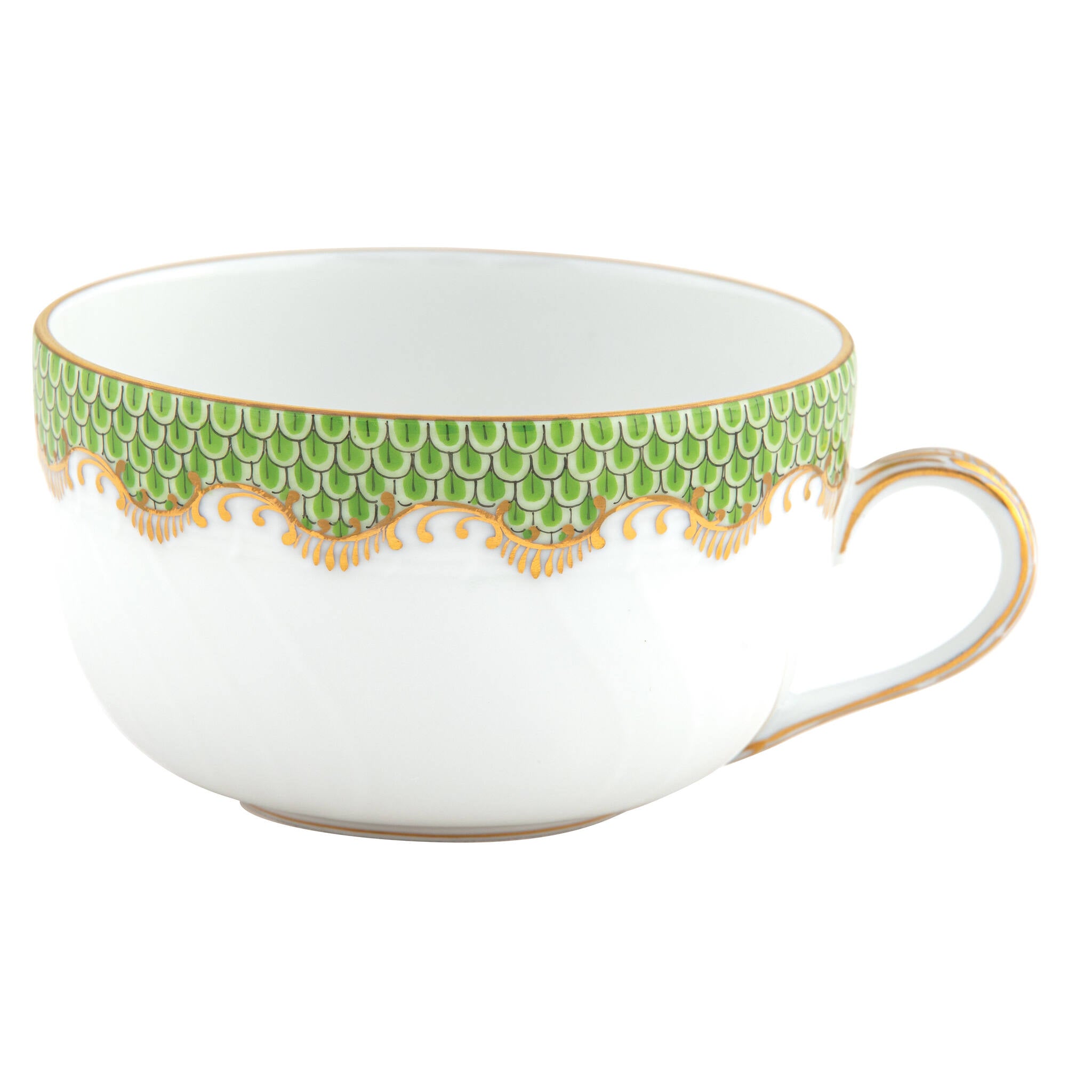 Hand-painted Herend Fish Scale Evergreen Canton Cup Teacup in fine porcelain, on a white background