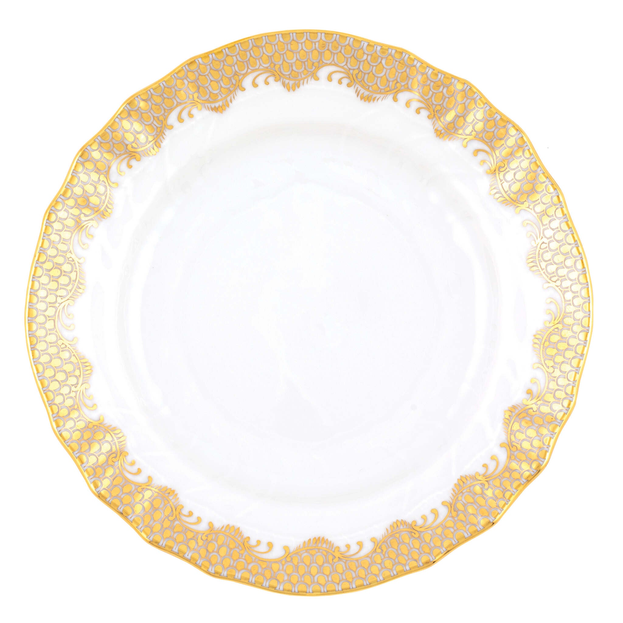 Hand-painted Herend Fish Scale Gold Bread and Butter Plate in fine porcelain, 6in D, on a white background