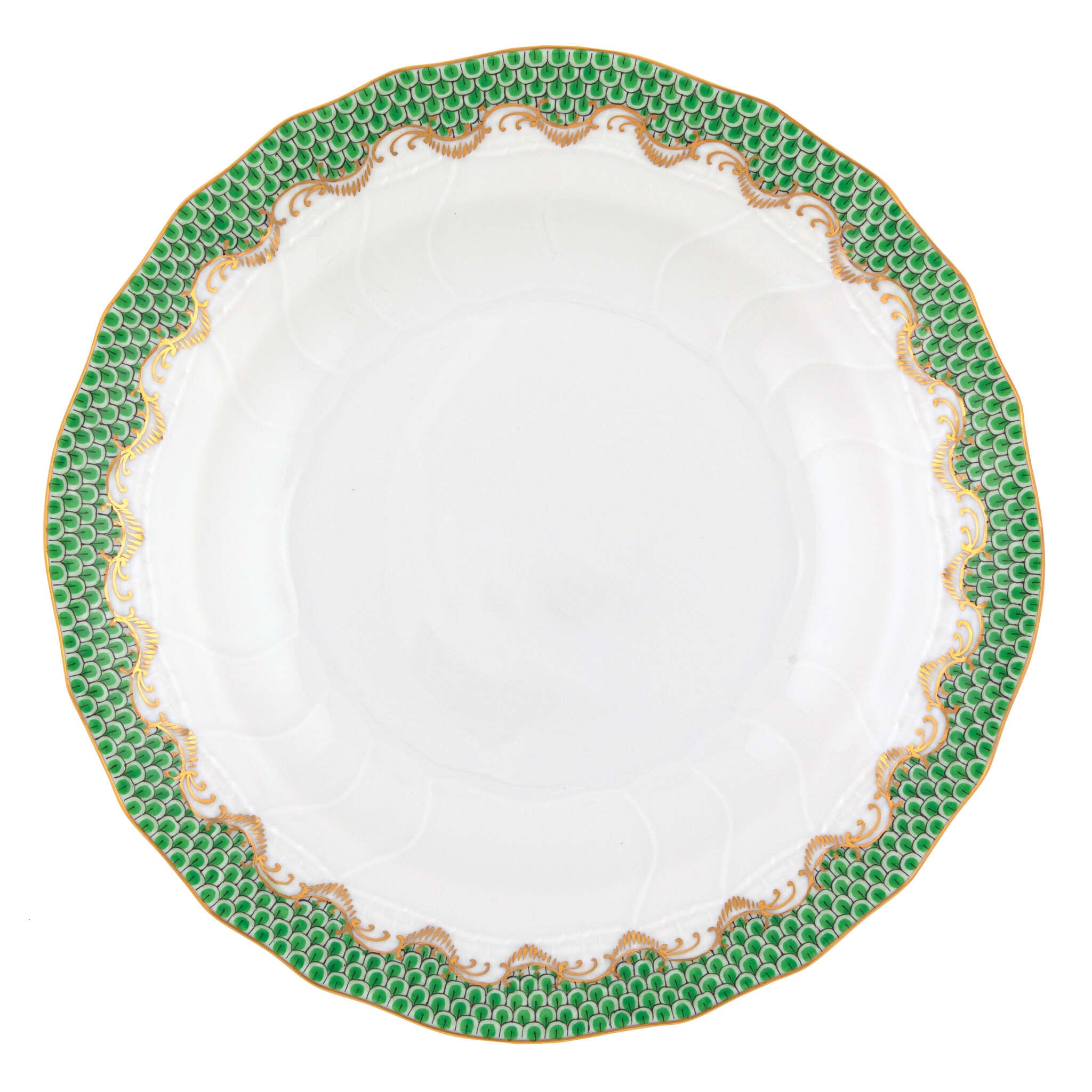 Hand-painted Herend Fish Scale Jade Dessert Plate in fine porcelain, 8.25in D, on a white background