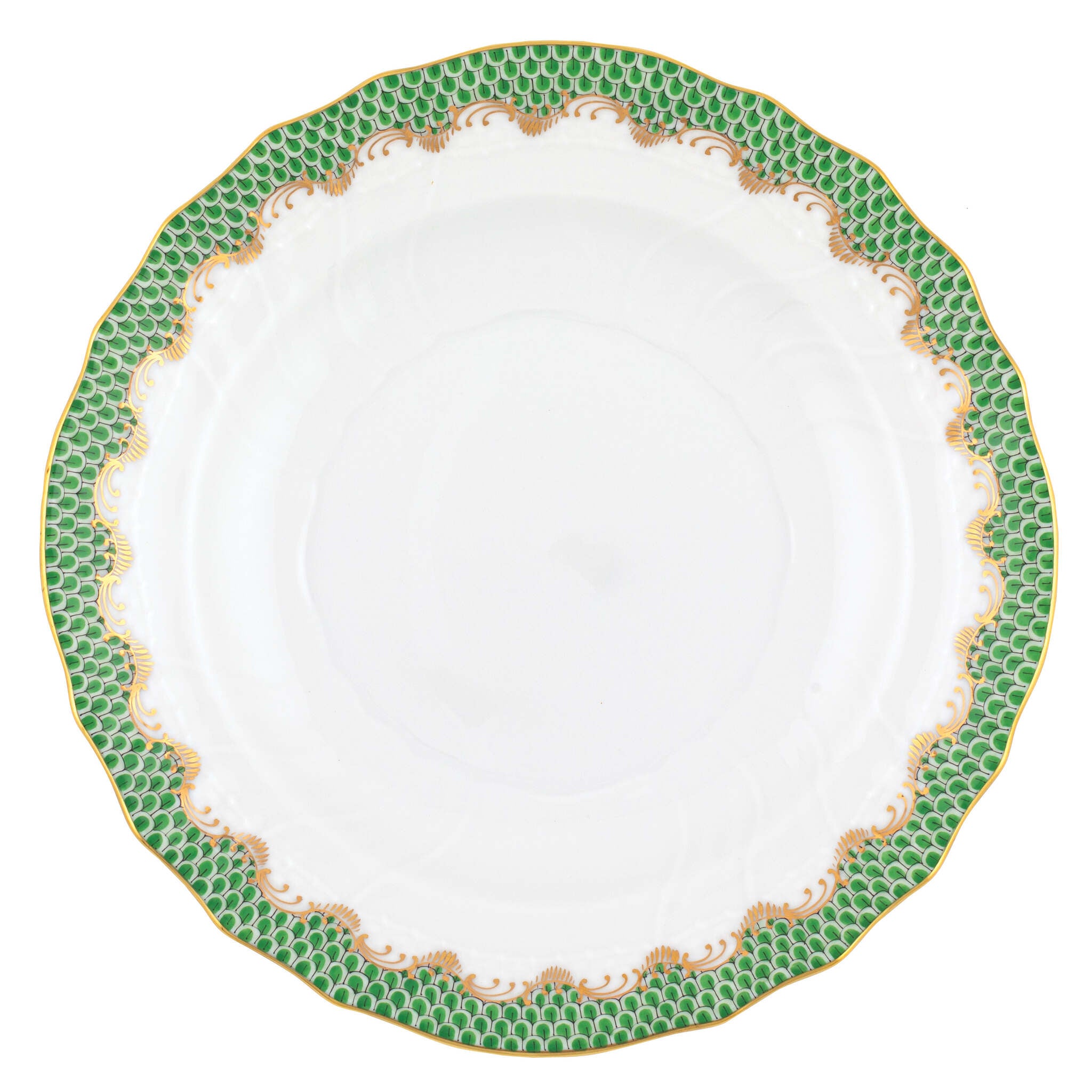 Hand-painted Herend Fish Scale Jade Salad Plate in fine porcelain, 7.5in D, on a white background