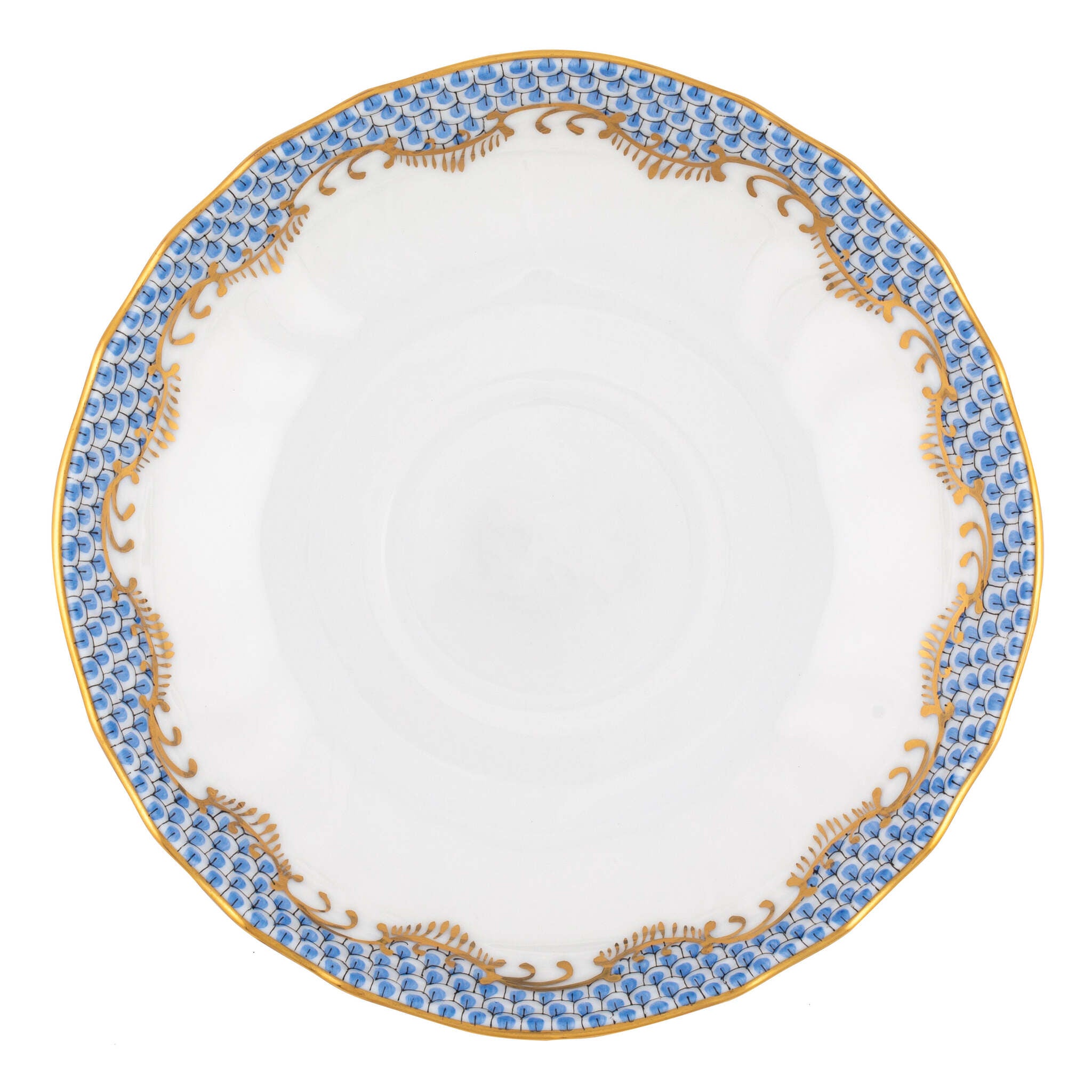 Hand-painted Herend Fish Scale Light Blue Canton Saucer in fine porcelain, 5.5in D, on a white background