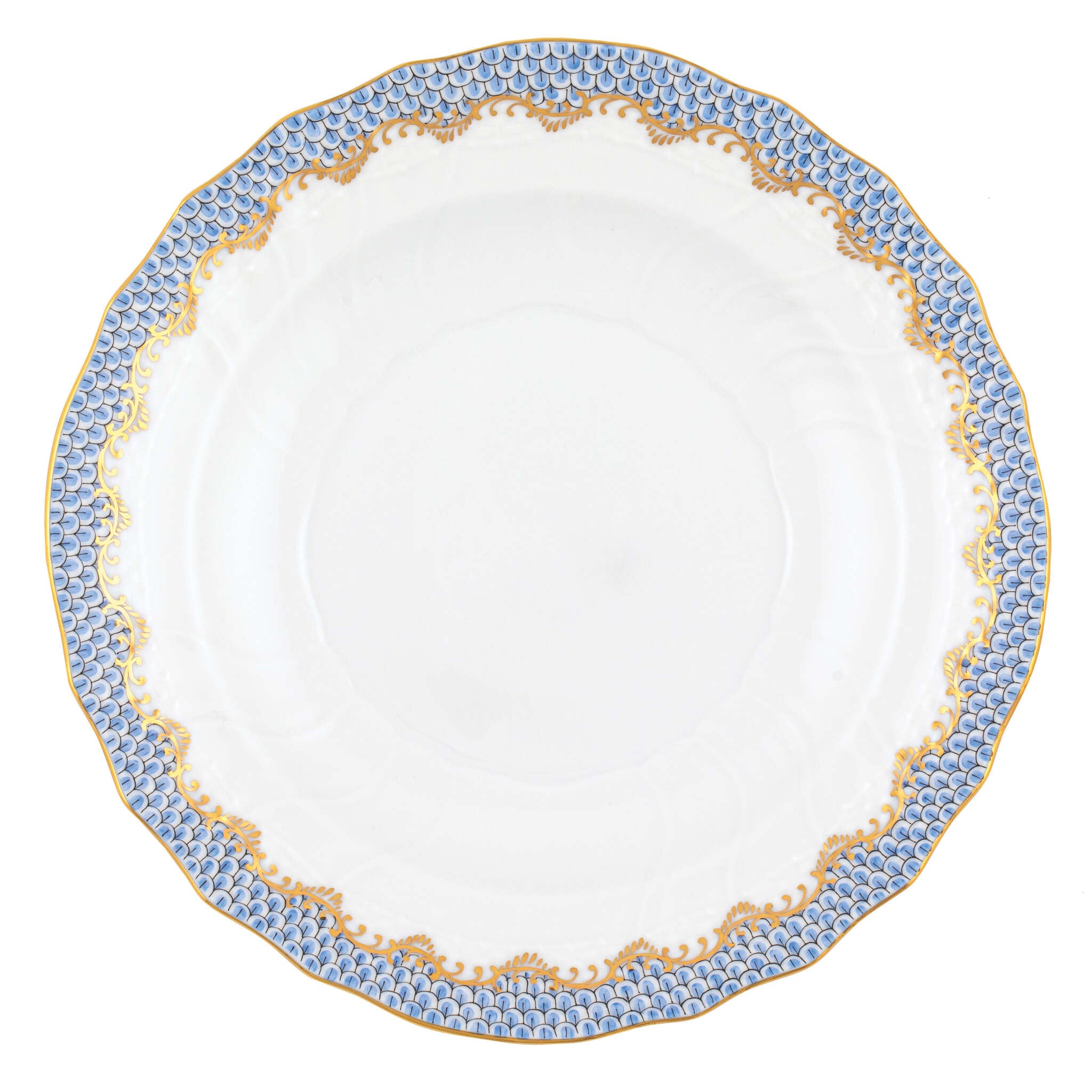 Hand-painted Herend Fish Scale Light Blue Salad Plate in fine porcelain, 7.5in D, on a white background