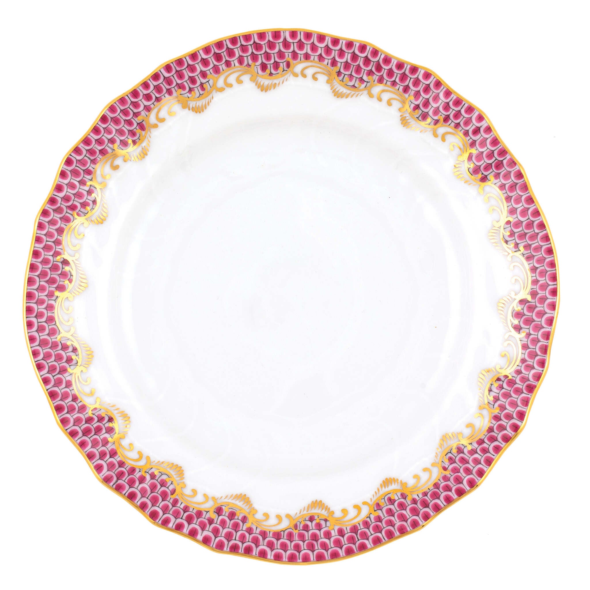 Hand-painted Herend Fish Scale Pink Bread and Butter Plate in fine porcelain, 6in D, on a white background