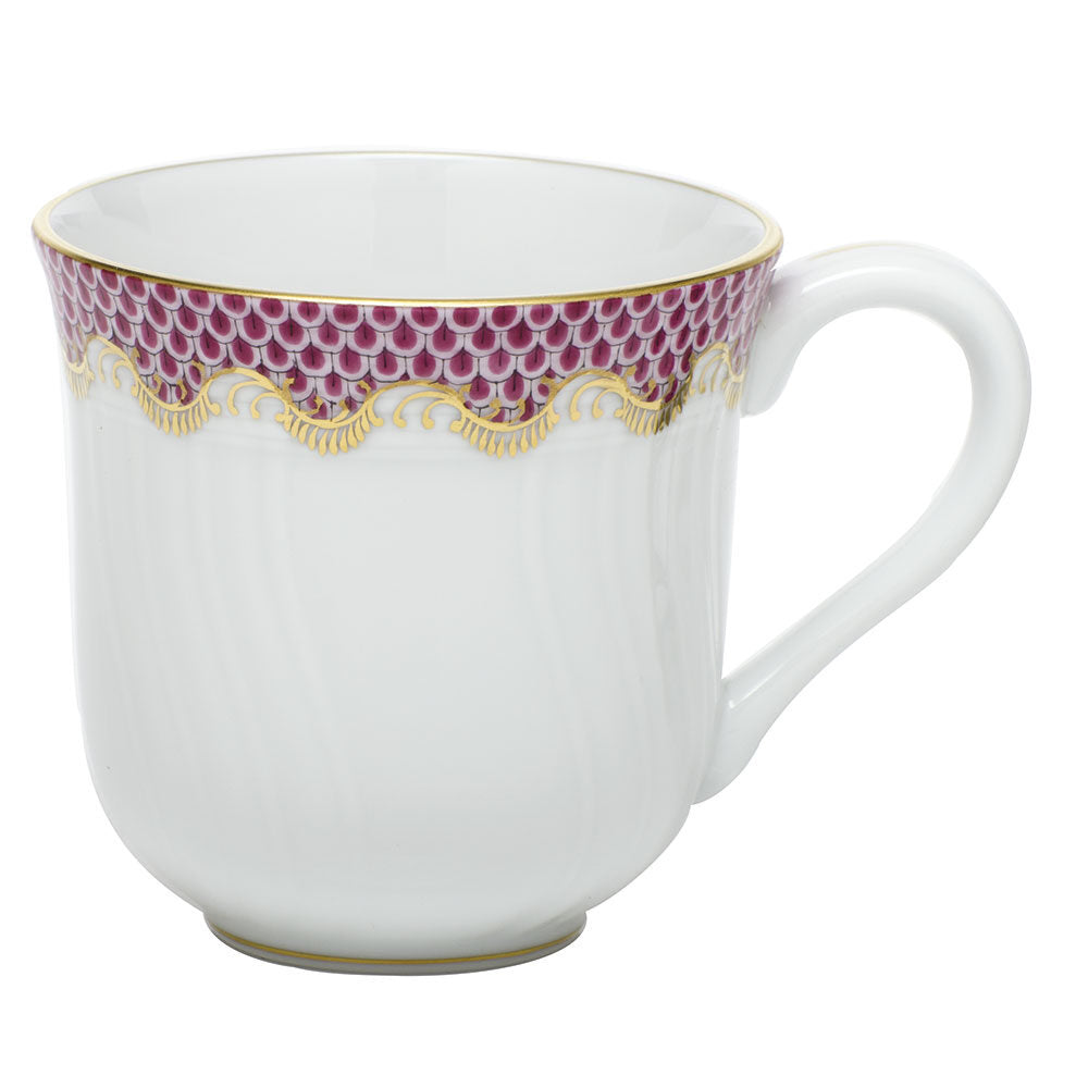 Hand-painted Herend Fish Scale Pink Mug in fine porcelain, (10 OZ) 3.5in H, on a white background