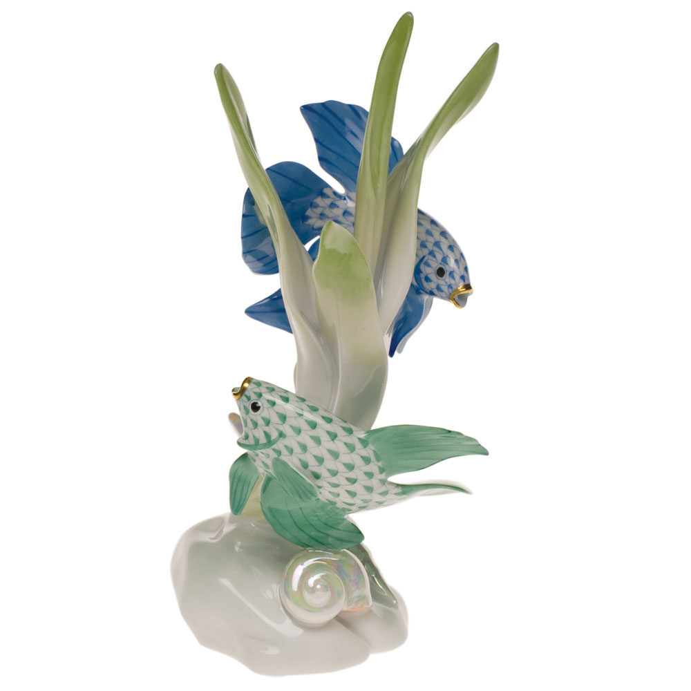 Hand-painted Herend Fish Sculpture Figurine in fine porcelain, 8.5in H, on a white background