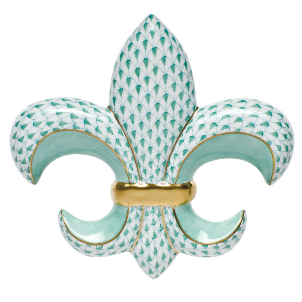 Fleur De Lis Paperweight in hand-painted Green porcelain by Herend of Hungary