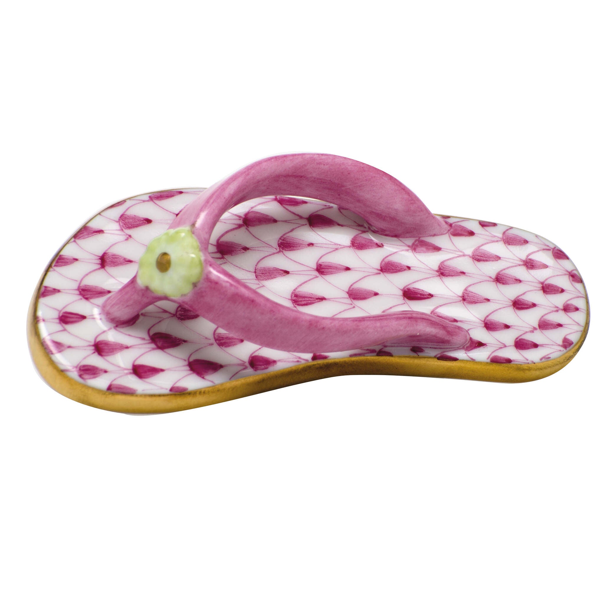 Raspberry fishnet Flip Flop Figurine figurine, hand-painted Herend porcelain with 24k gold accents