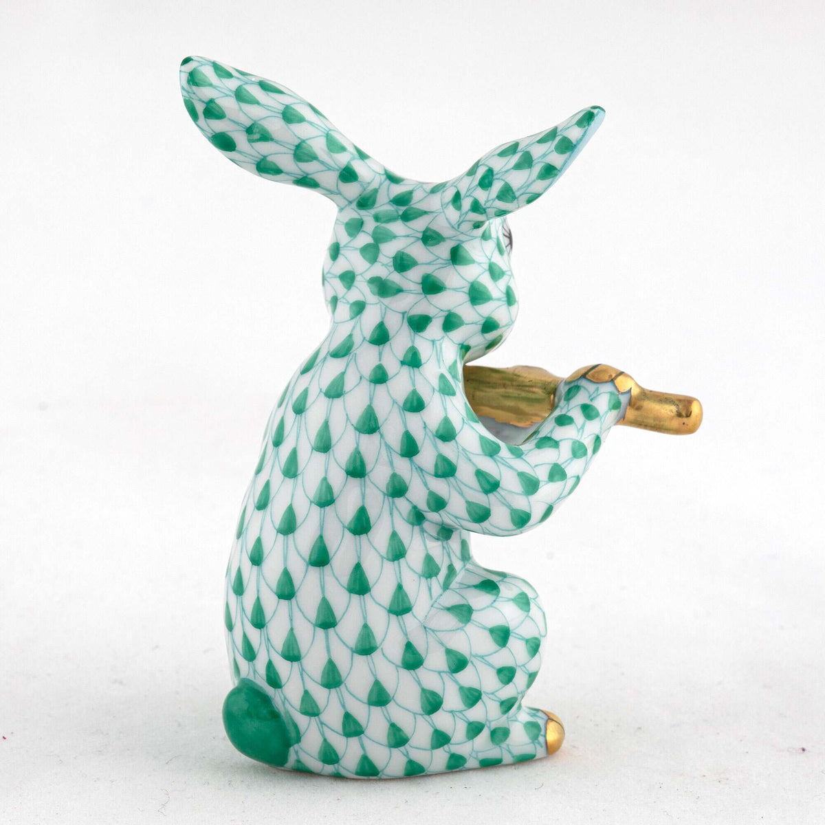 Herend Flute Bunny Figurine – Green, alternate view