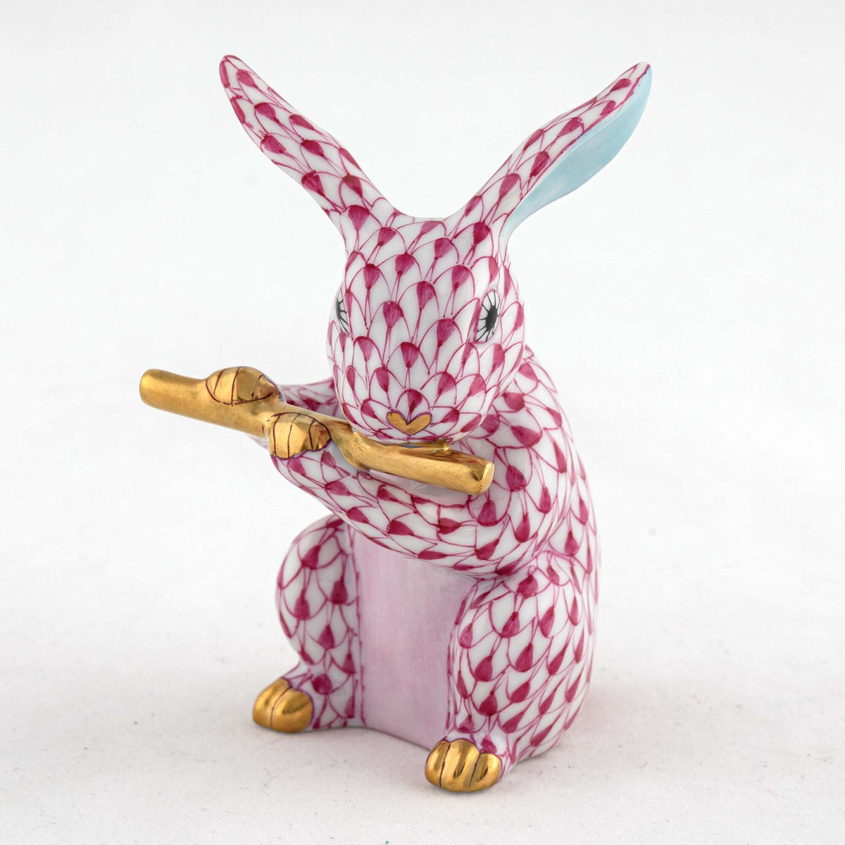 Herend Flute Bunny Figurine – Raspberry, alternate view