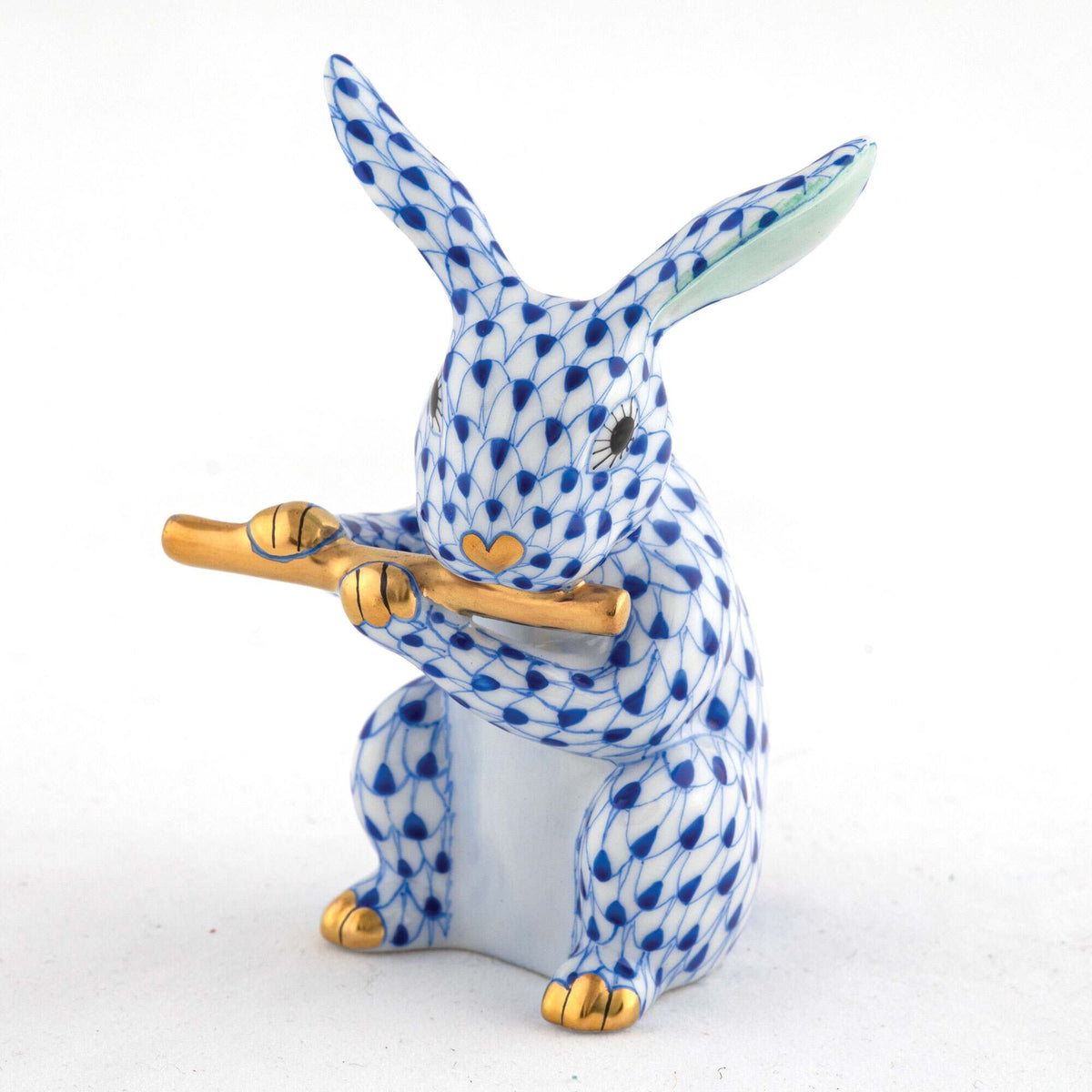 Herend Flute Bunny Figurine – Sapphire, alternate view