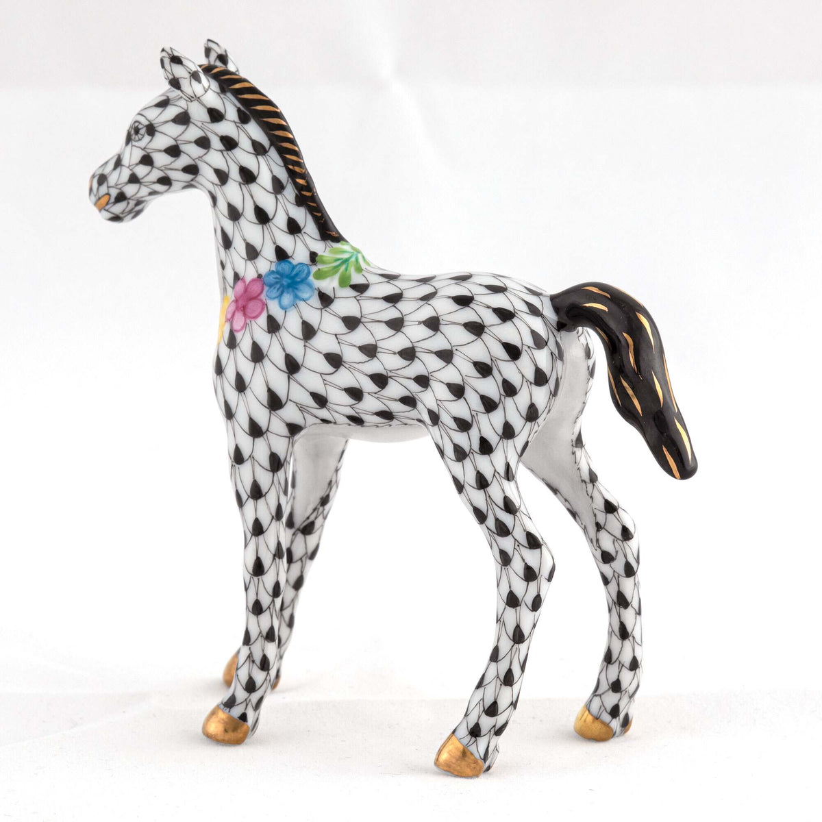Herend Foal with Flowers Figurine – Black, alternate view