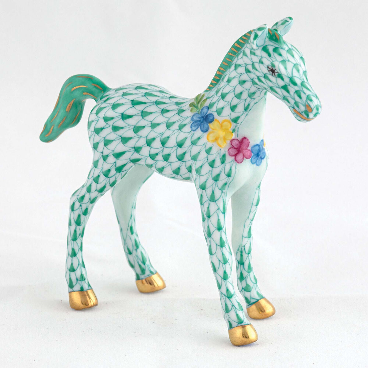 Herend Foal with Flowers Figurine – Green, alternate view