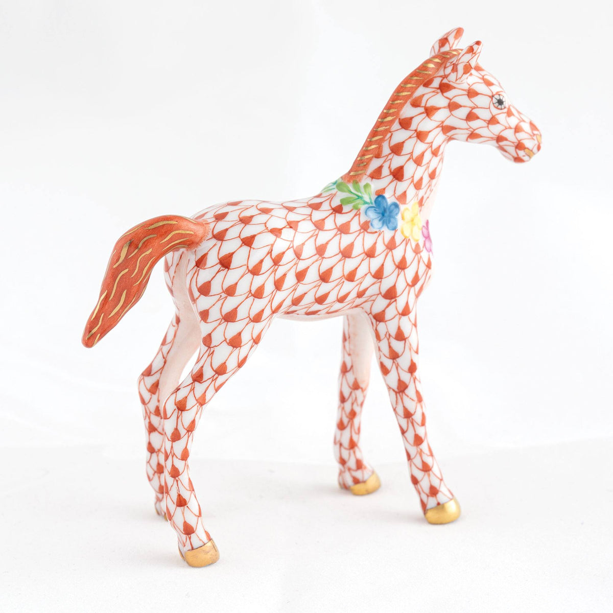 Herend Foal with Flowers Figurine – Rust, alternate view
