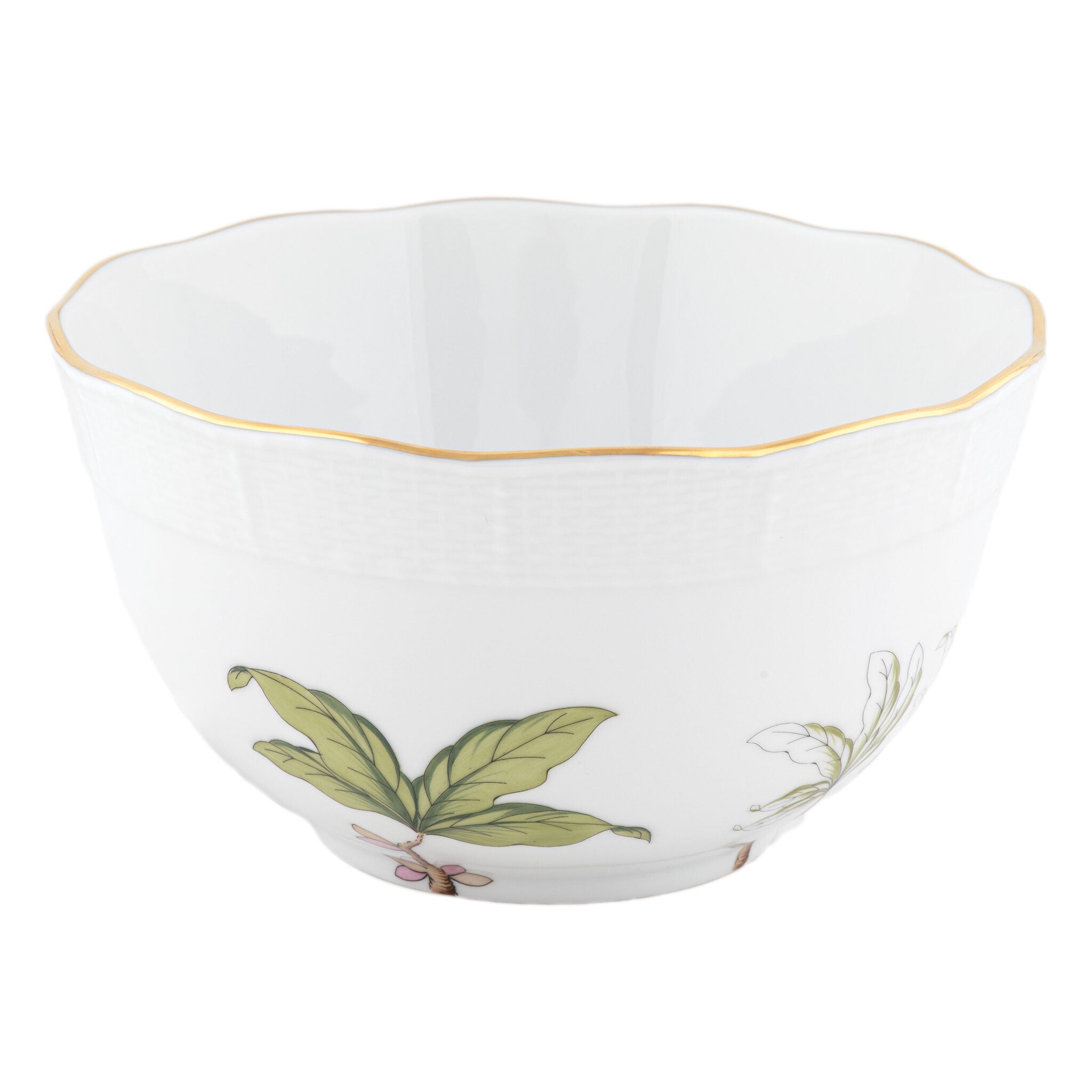 Hand-painted Herend Foret Garland Round Bowl in fine porcelain, (3.5 PT) 7.5in D, on a white background