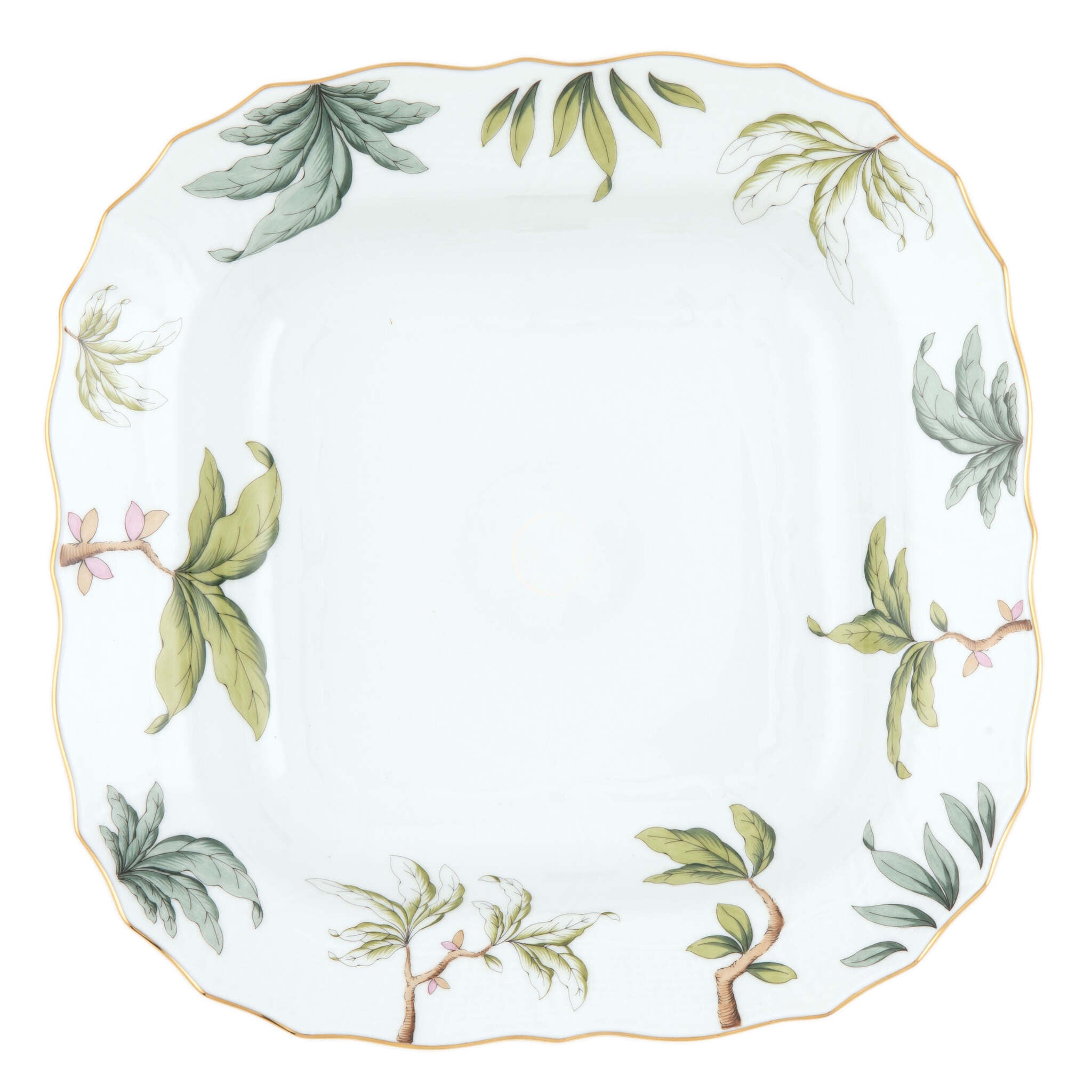Hand-painted Herend Foret Garland Square Fruit Dish in fine porcelain, 11in SQ, on a white background