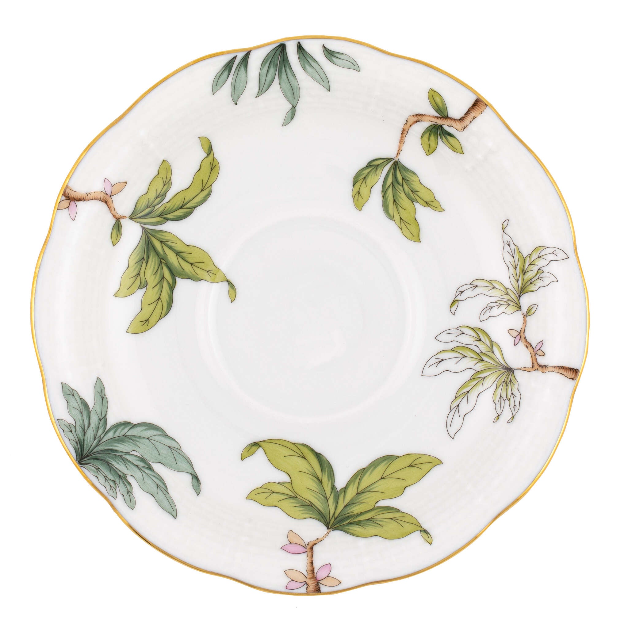 Hand-painted Herend Foret Garland Tea Saucer Cup & Saucer Set in fine porcelain, 6in D, on a white background