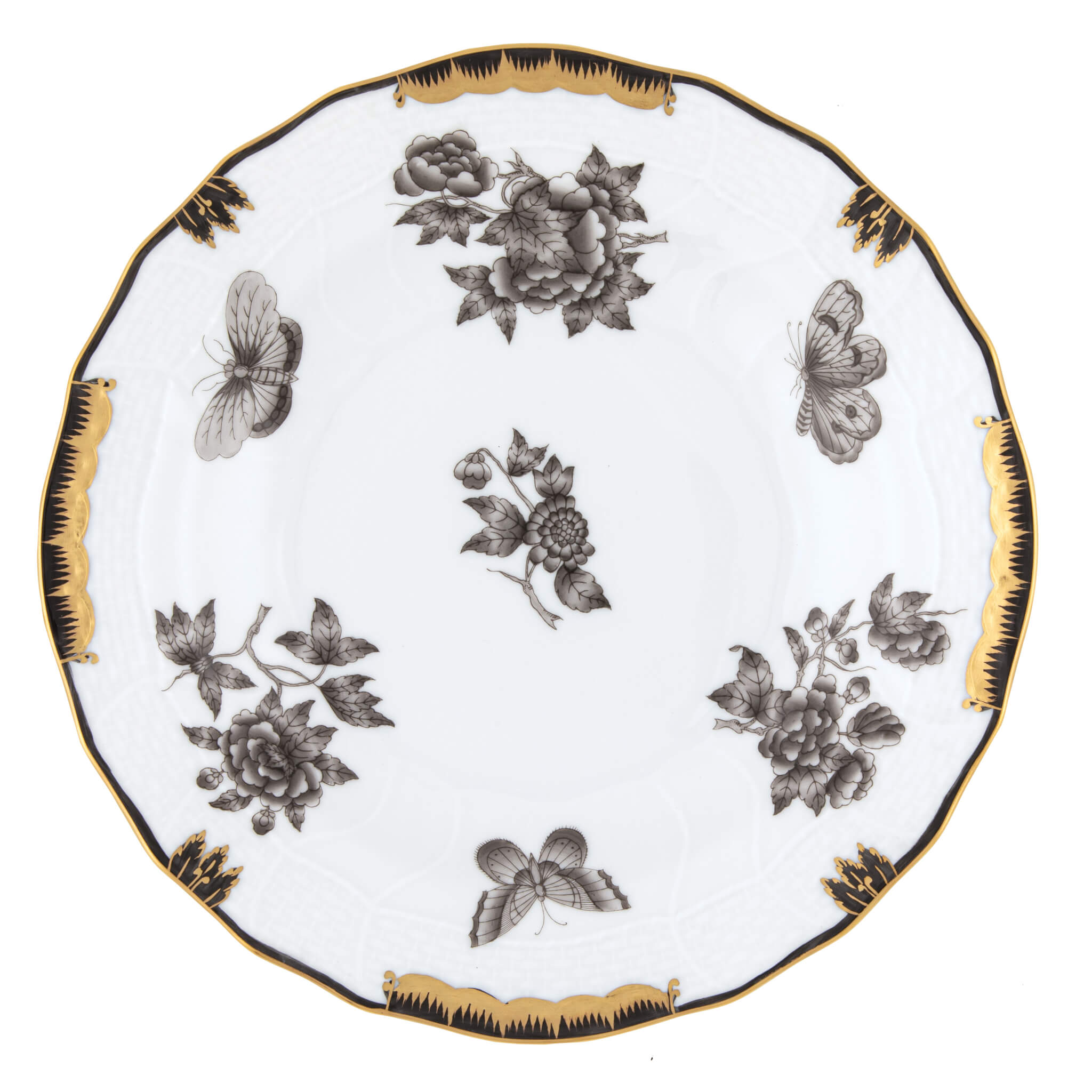 Herend Fortuna Black Dessert Plate in Black - Hand-painted Hungarian porcelain by Herend. Paris Tableware.