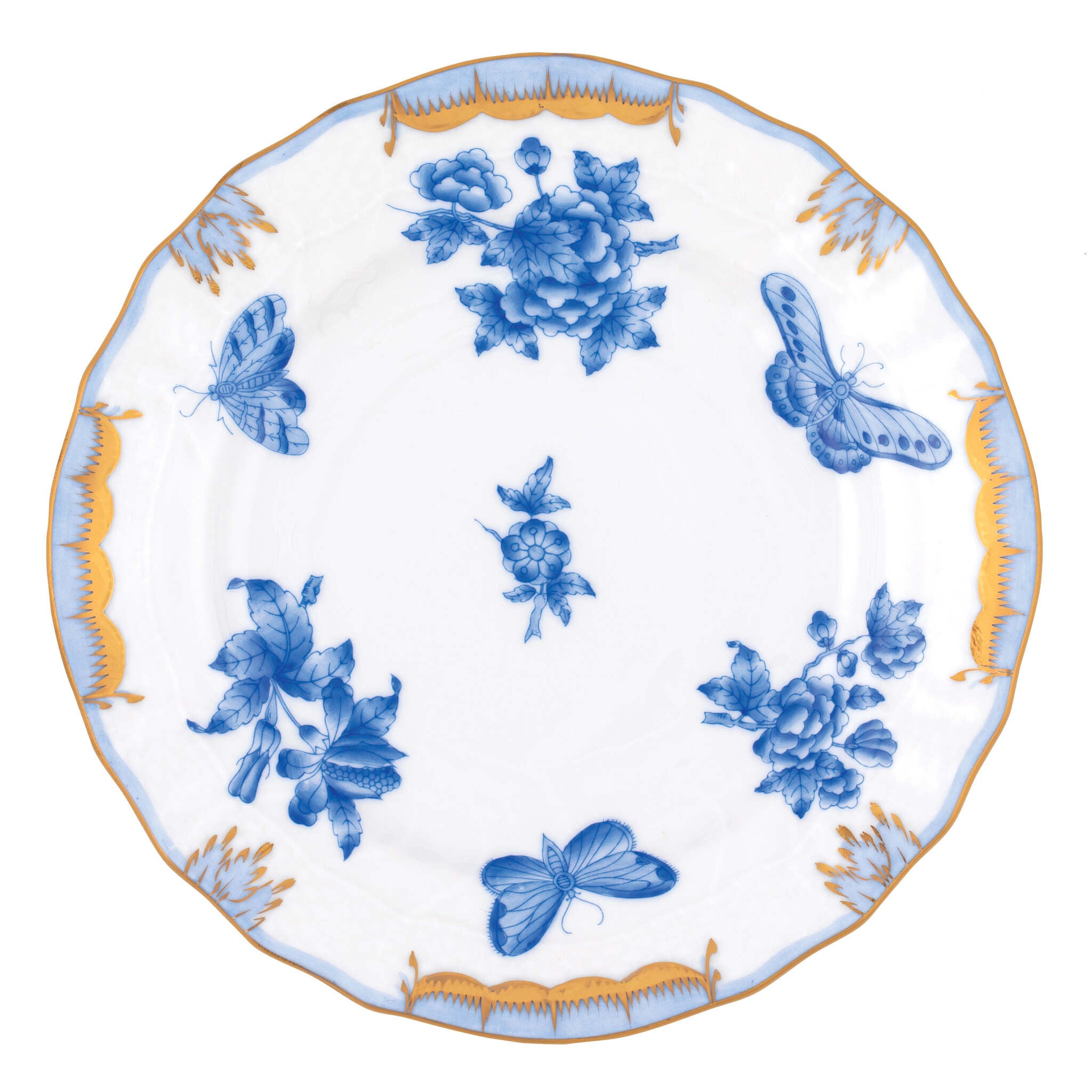Hand-painted Herend Fortuna Blue Bread and Butter Plate in fine porcelain, 6in D, on a white background