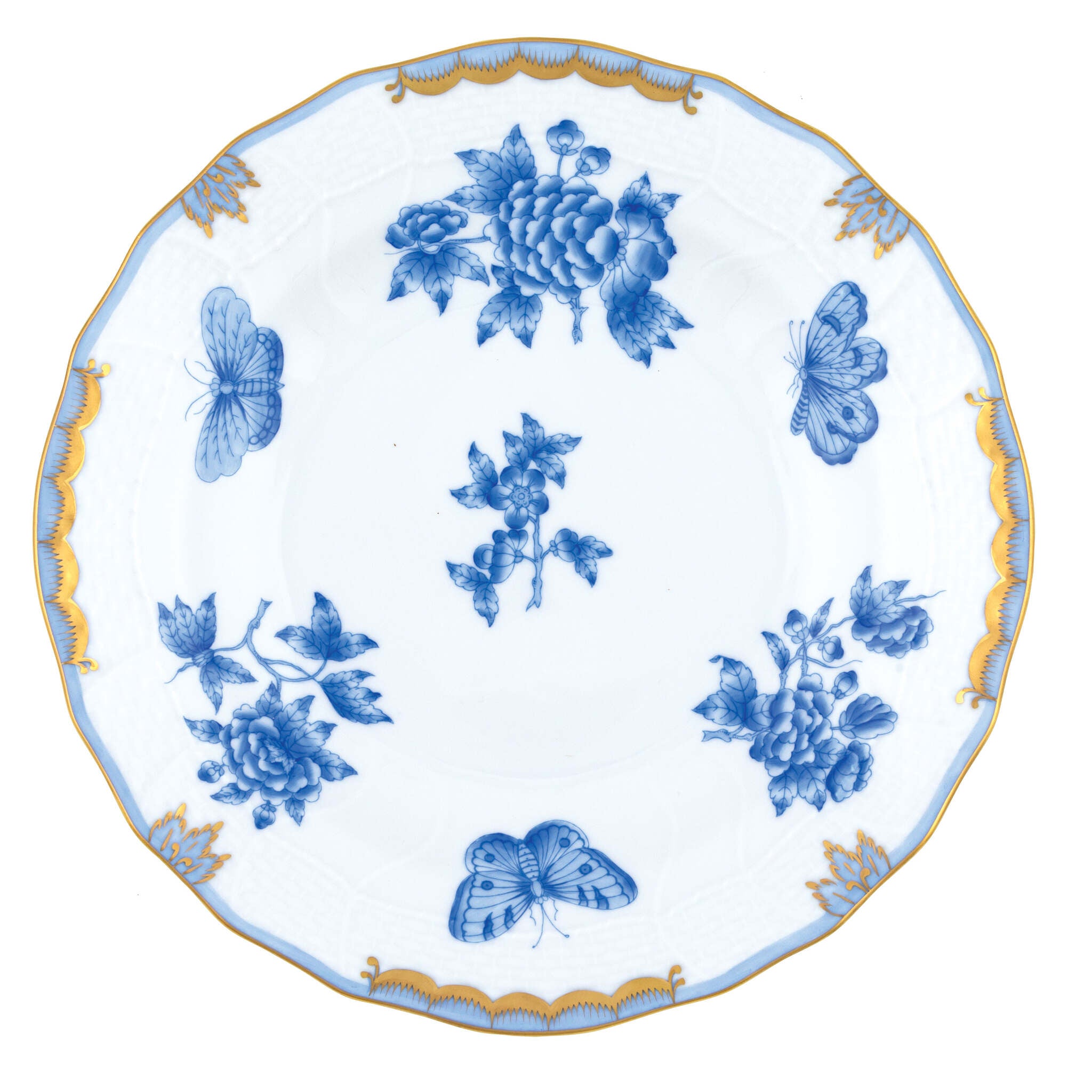 Hand-painted Herend Fortuna Blue Dessert Plate in fine porcelain, 8.25in D, on a white background