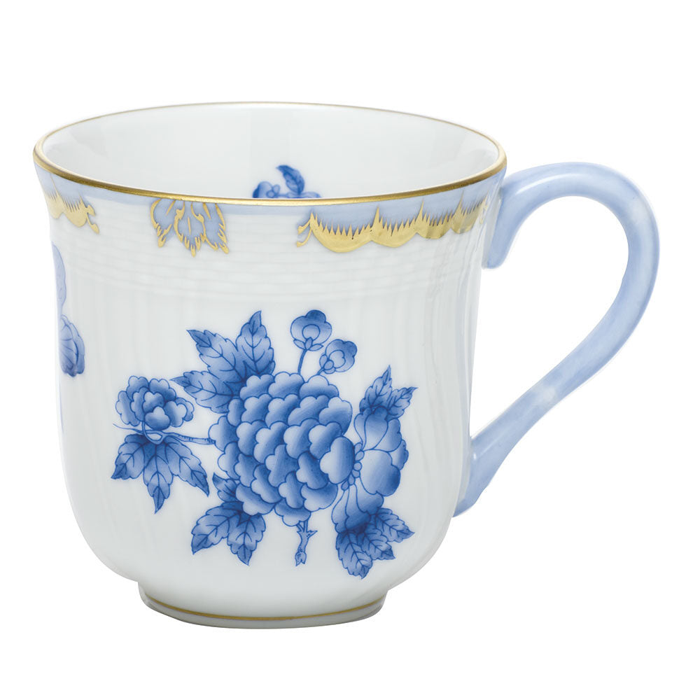 Hand-painted Herend Fortuna Blue Mug in fine porcelain, (10 OZ) 3.5in H, on a white background