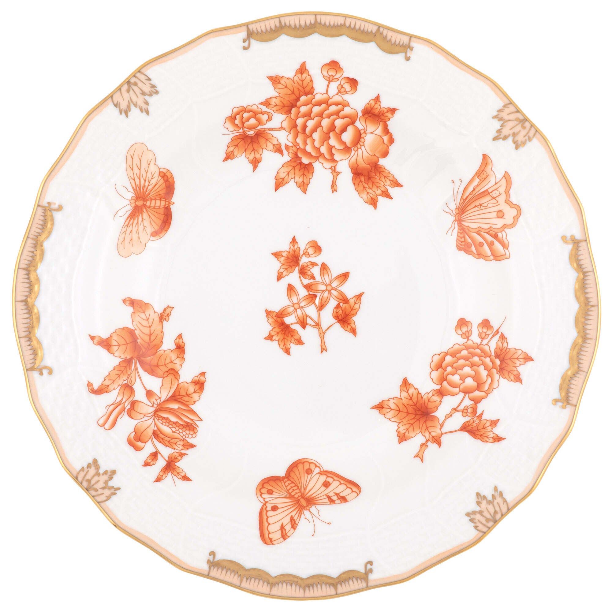 Hand-painted Herend Fortuna Rust Dessert Plate in fine porcelain, 8.25in D, on a white background