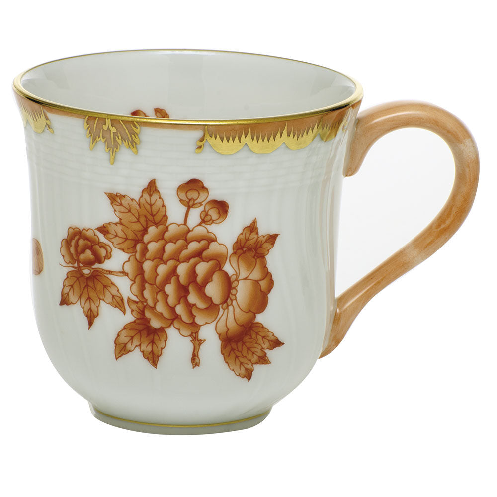 Hand-painted Herend Fortuna Rust Mug in fine porcelain, (10 OZ) 3.5in H, on a white background