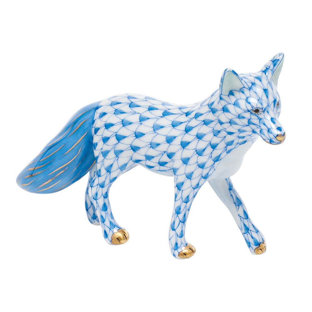 Herend Fox Figurine porcelain figurine painted in the Blue fishnet pattern