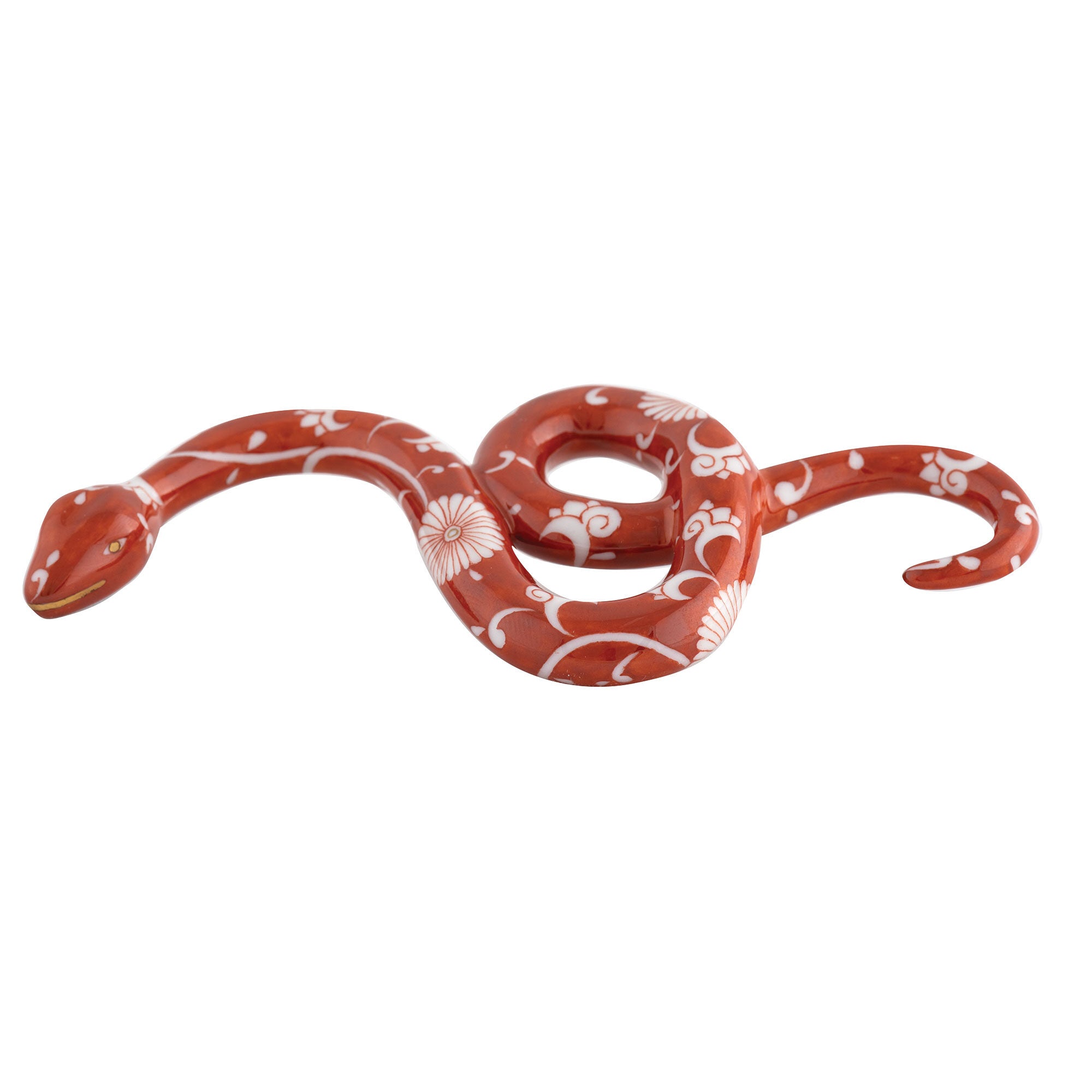 Hand-painted Herend Garden Snake Figurine in fine porcelain, 4in L X 2in W, on a white background